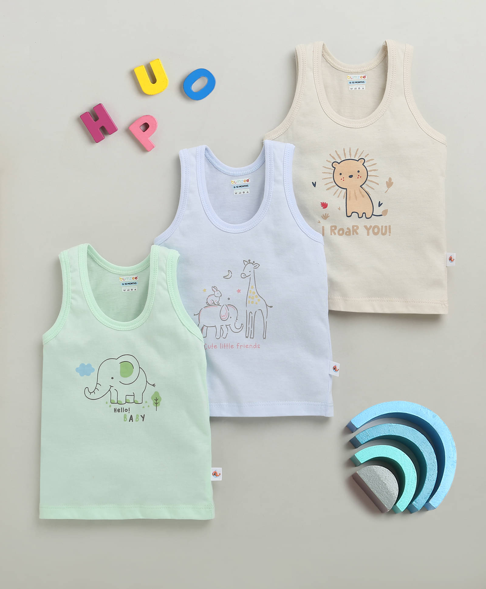     			BUMZEE Pack of 3 Baby Boys Cotton Vest ( Beige )
