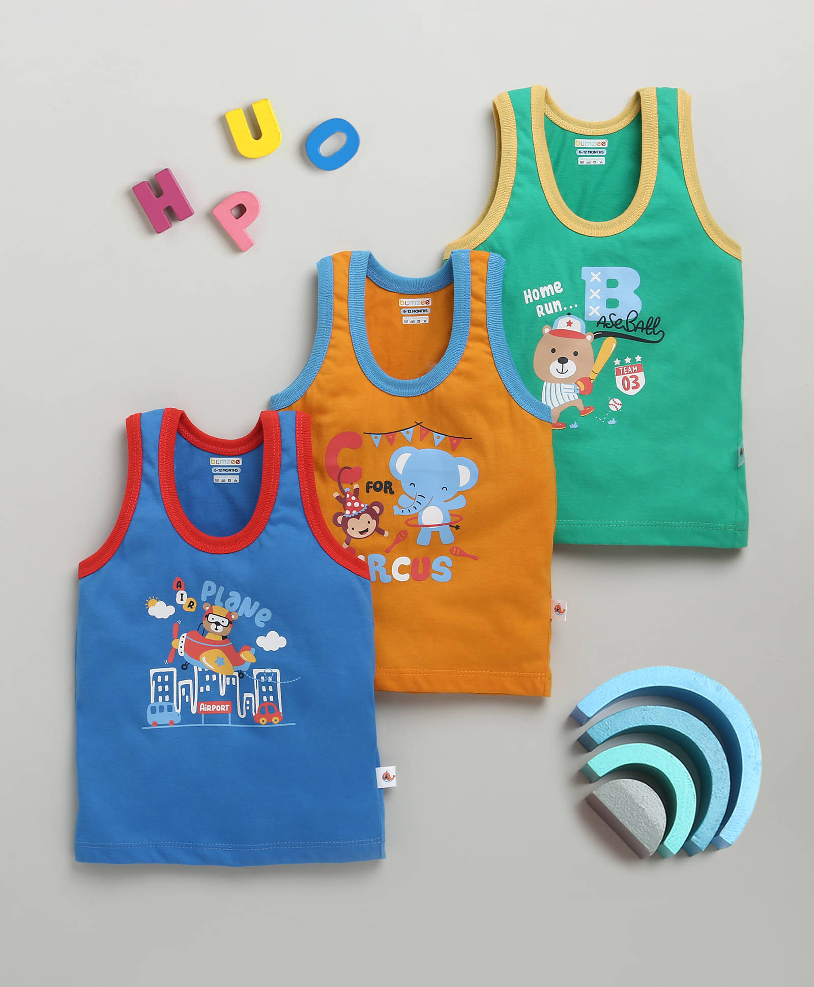    			BUMZEE Pack of 3 Baby Boys Cotton Vest ( Orange )