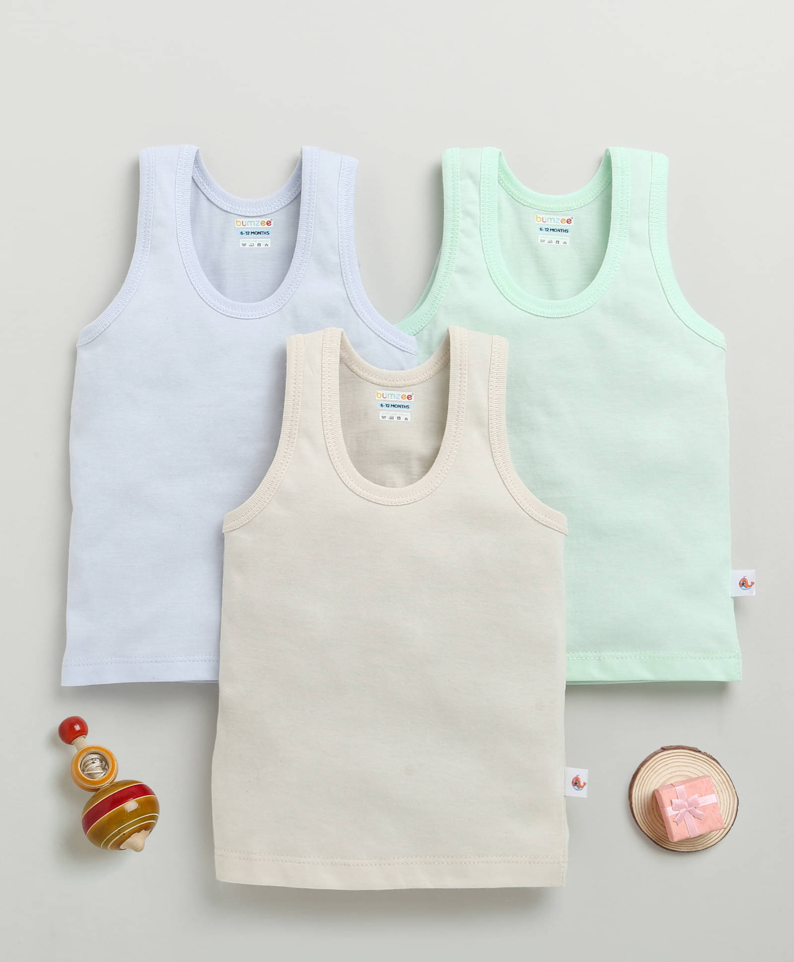     			BUMZEE Pack of 3 Baby Boys Cotton Vest ( Beige )