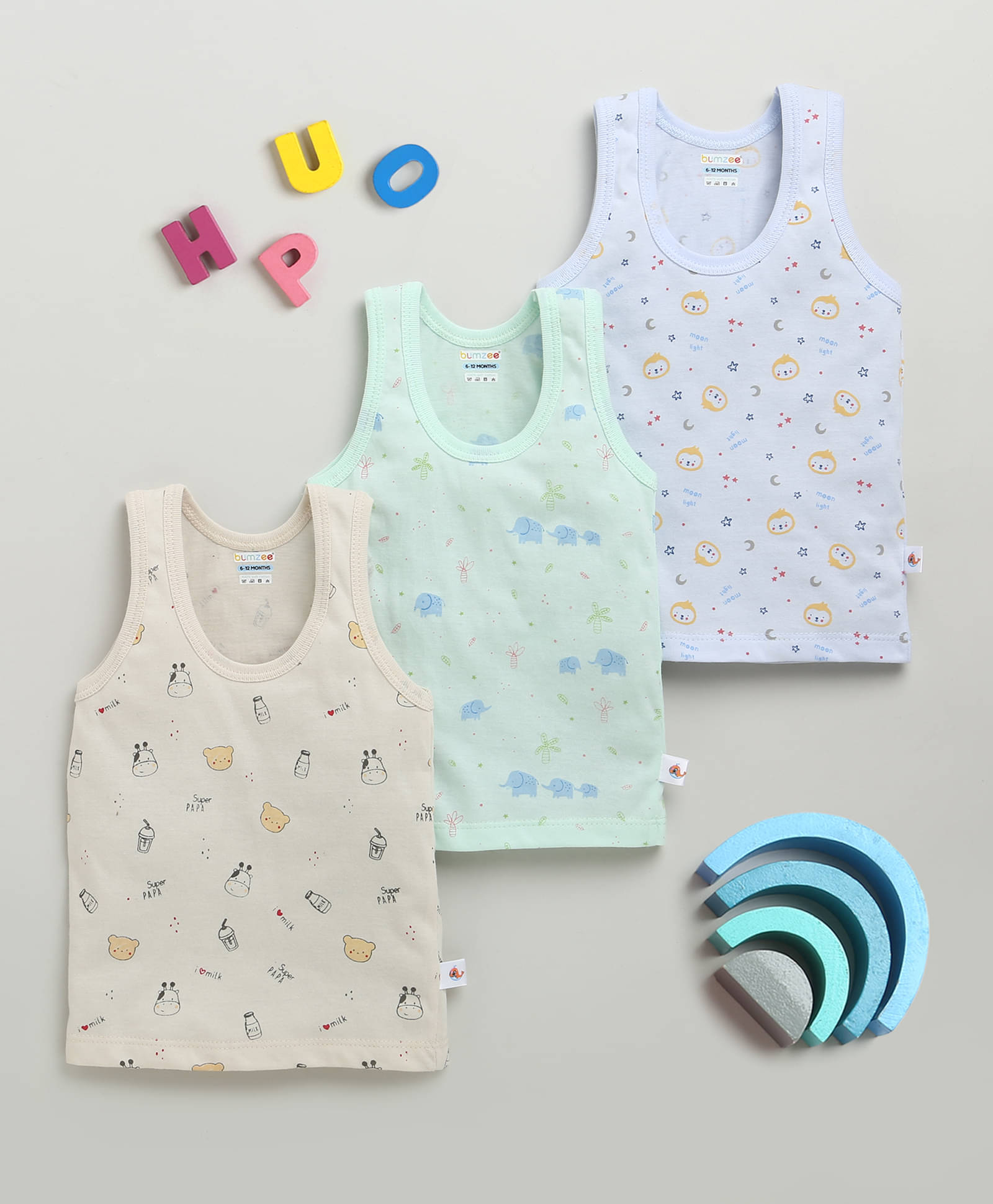     			BUMZEE Pack of 3 Baby Boys Cotton Vest ( Beige )
