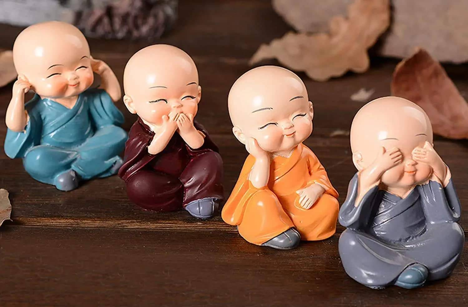 Baby Colorful Monk Buddha Idols Multicolored, 4 Pieces Baby Colorful Monk Buddha Idols Multicolored, 4 Pieces
