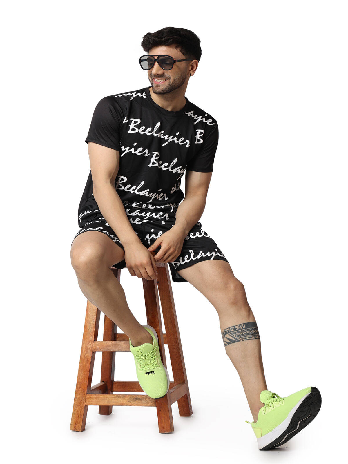     			FLIRTY SOUL Men's T-shirt With Shorts Co-Ords Set ( Pack of 1 , Black )
