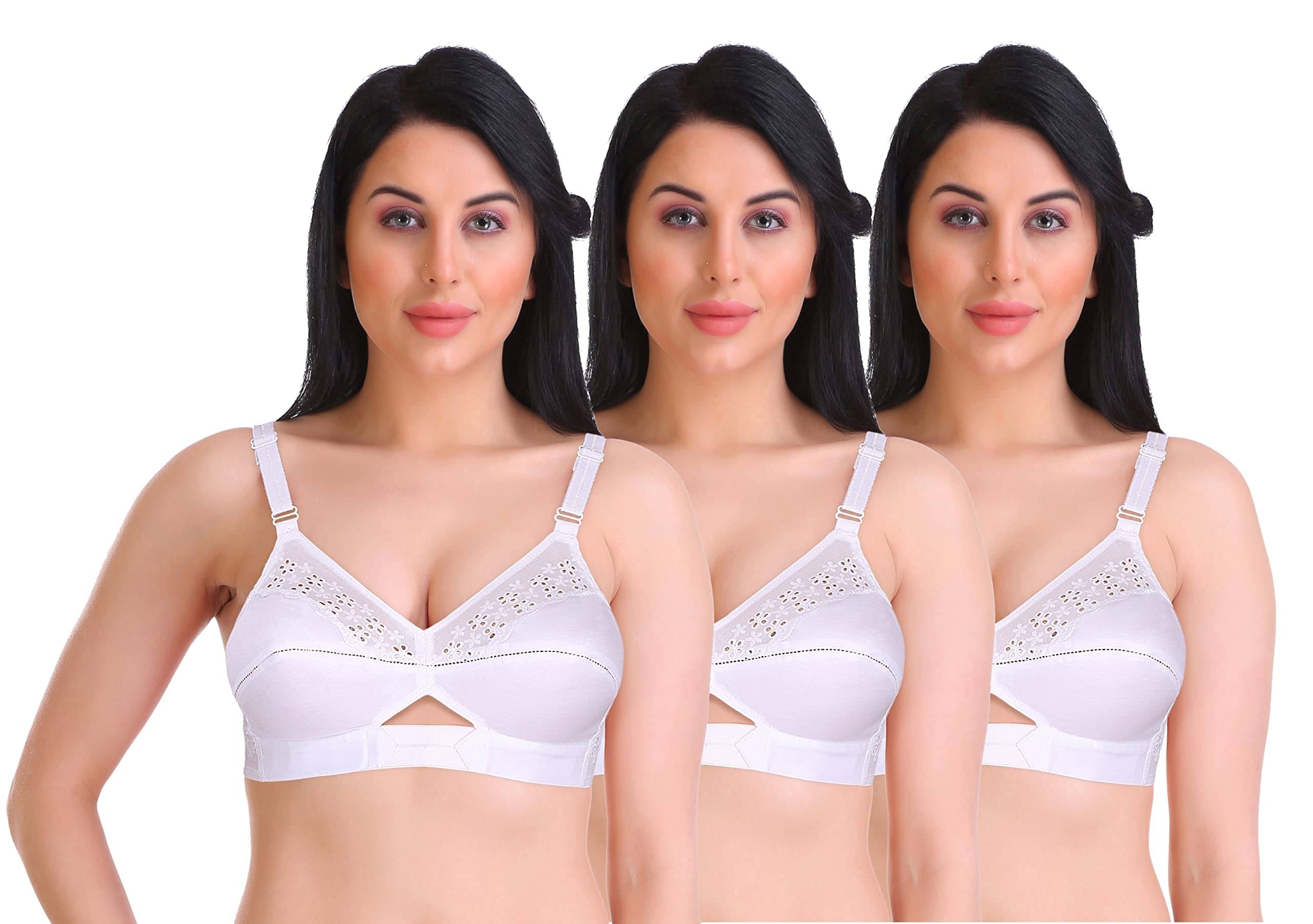 Featherline Pack of 3 Cotton Non Padded Everyday Bra For Women ( White ) Featherline Pack of 3 Cotton Non Padded Everyday Bra For Women ( White )
