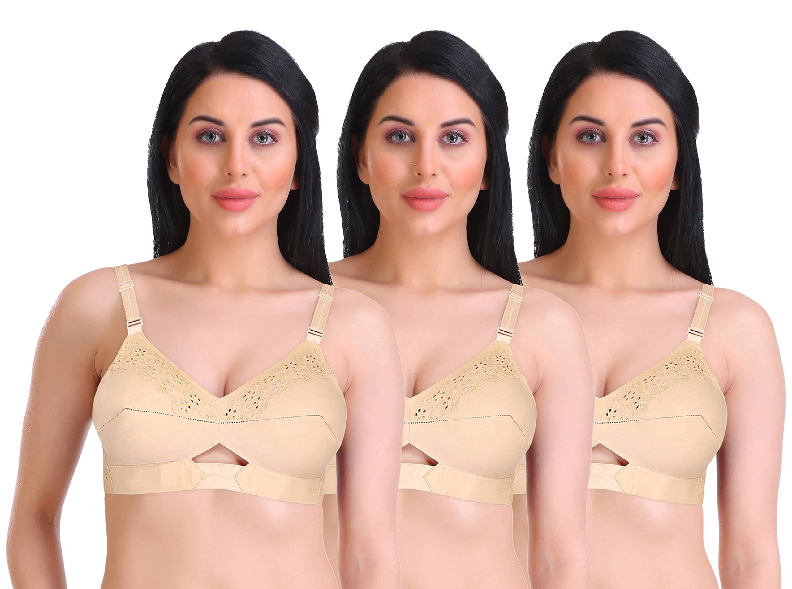 Featherline Pack of 3 Cotton Non Padded Everyday Bra For Women ( Beige ) Featherline Pack of 3 Cotton Non Padded Everyday Bra For Women ( Beige )