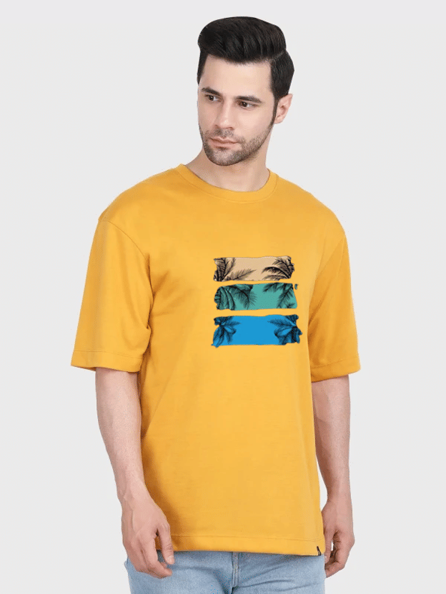     			Glito Men Cotton Blend Oversized Fit Printed T-Shirt ( Yellow )