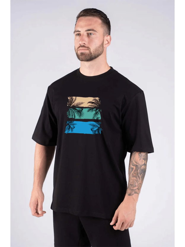 Glito Men Cotton Blend Oversized Fit Printed T-Shirt ( Black ) Glito Men Cotton Blend Oversized Fit Printed T-Shirt ( Black )