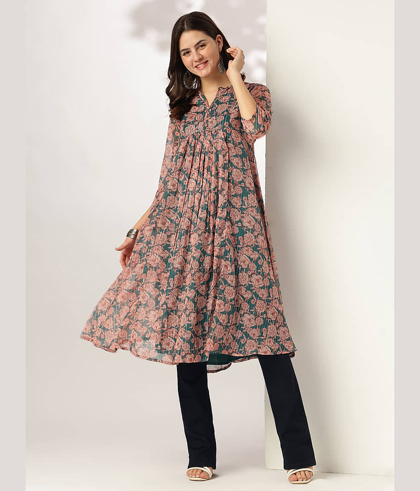Janasya Women Chiffon Printed A-line Kurti ( Dark Green ) - Kurtis, Tunics | Buy online on ZillyBuy