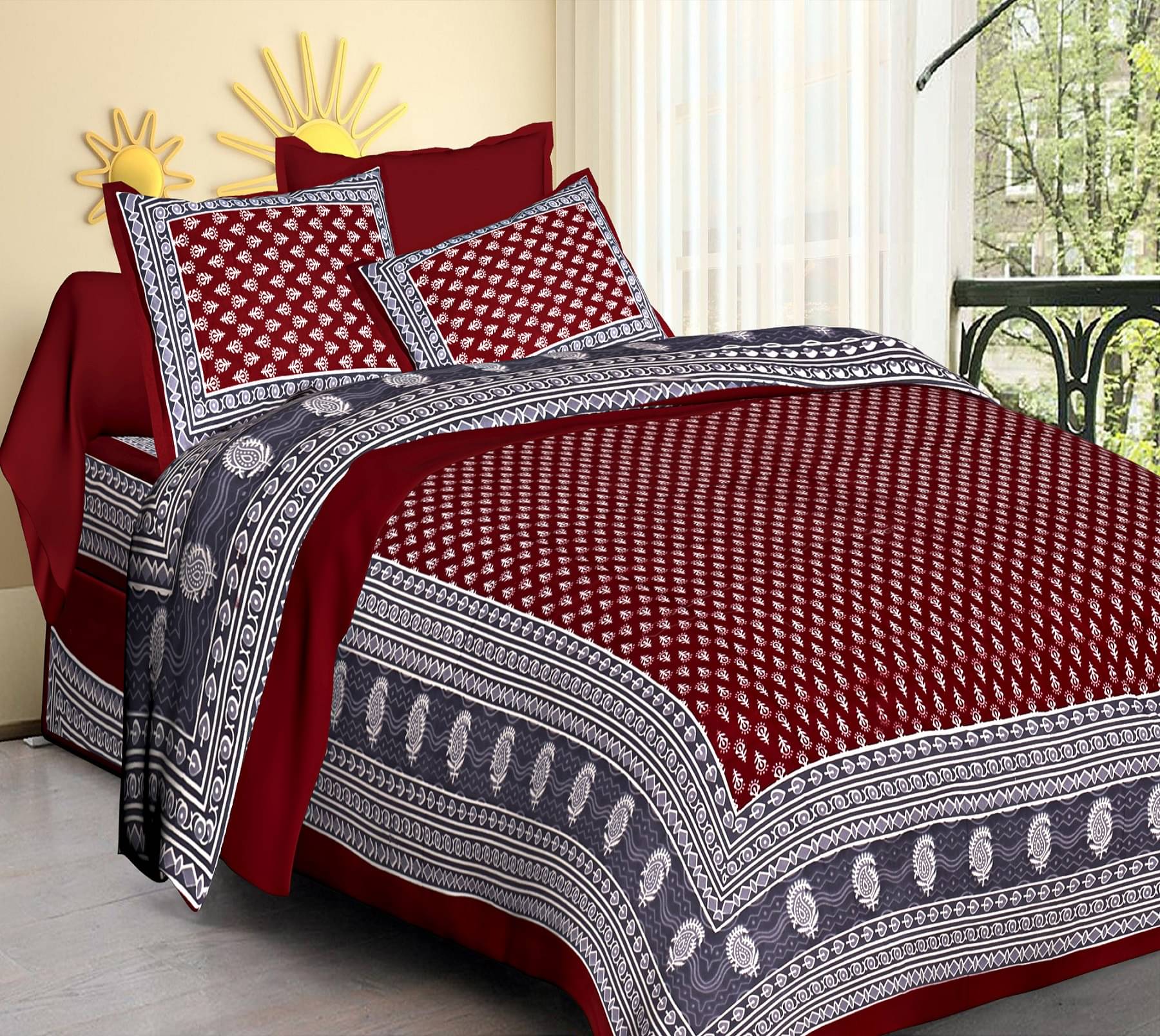K.D.PRINTS Cotton 1 Double Queen Bedsheet with 2 Pillow Covers ( Multicolor ) K.D.PRINTS Cotton 1 Double Queen Bedsheet with 2 Pillow Covers ( Multicolor )