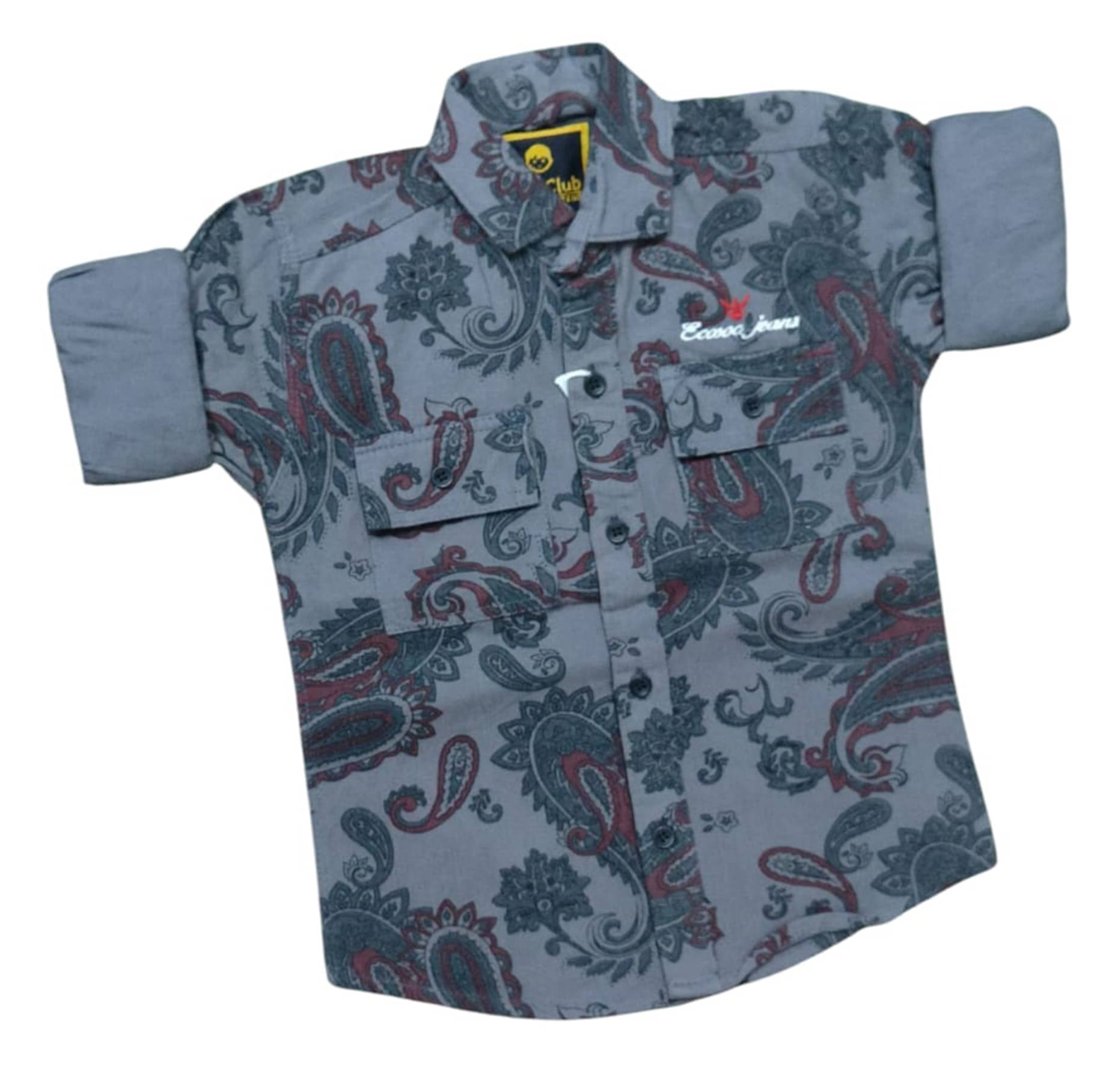 KIDS CLUB Pack of 1 Boys 100% Cotton Full Sleeves Shirt ( Grey )     			KIDS CLUB Pack of 1 Boys 100% Cotton Full Sleeves Shirt ( Grey )