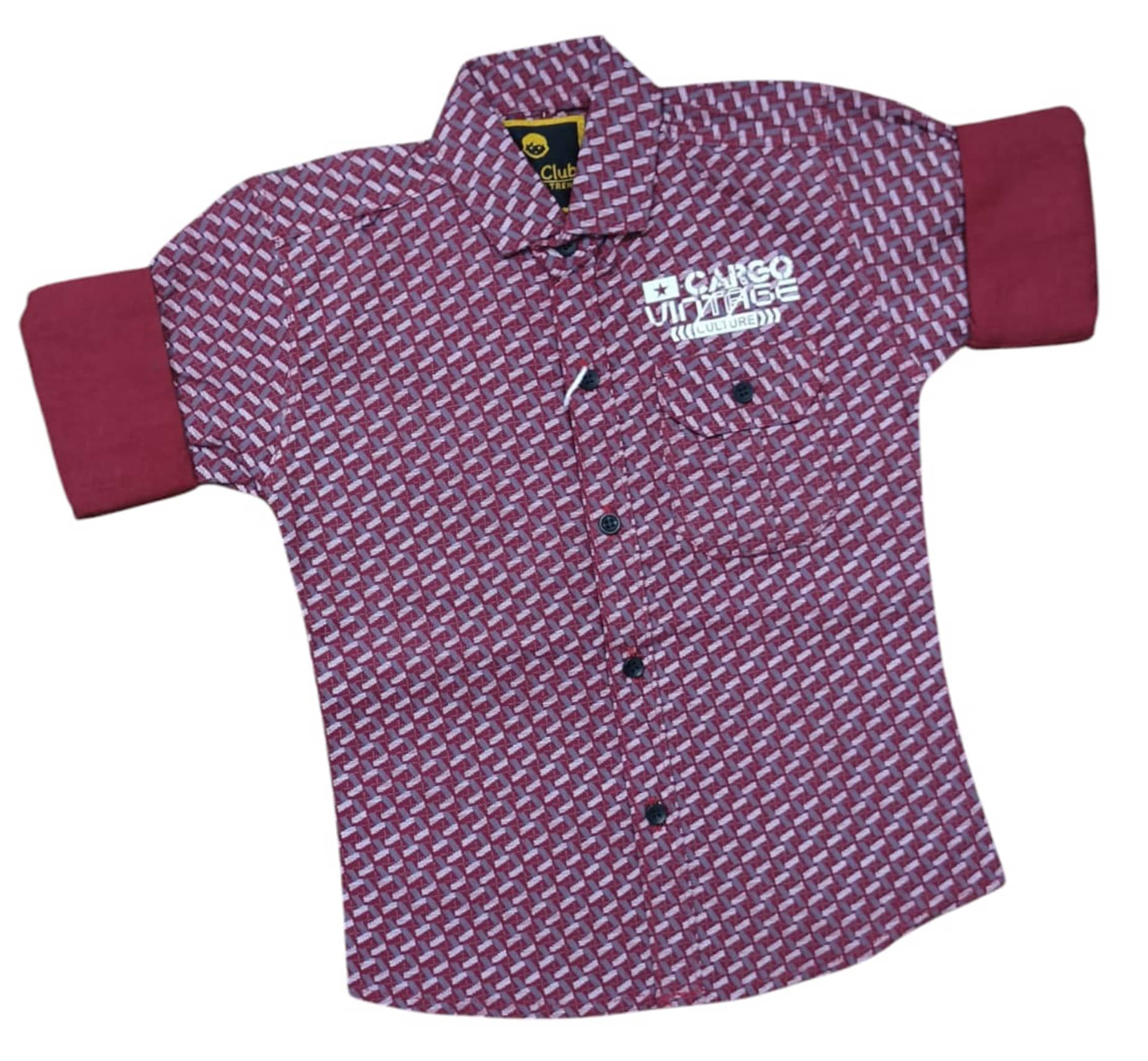 KIDS CLUB Pack of 1 Boys 100% Cotton Full Sleeves Shirt ( Maroon )