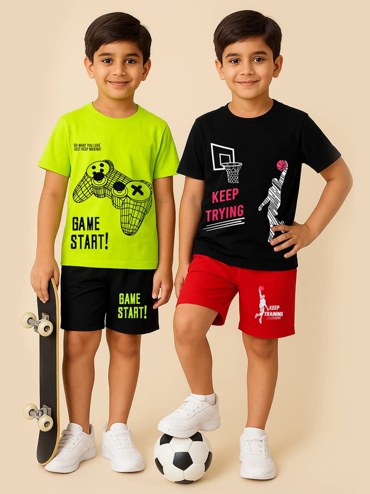 Kuchipoo Pack of 2 Boys Cotton Blend T-Shirt & Shorts Set ( Multicolor 7 ) Kuchipoo Pack of 2 Boys Cotton Blend T-Shirt & Shorts Set ( Multicolor 7 )