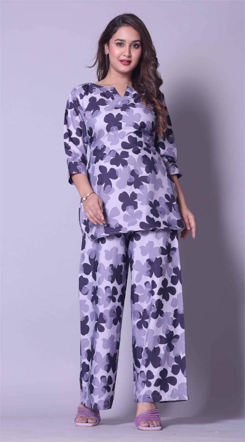     			LOTUS_CREATION Women Printed Top With Palazzos Co-Ord Set ( Purple )