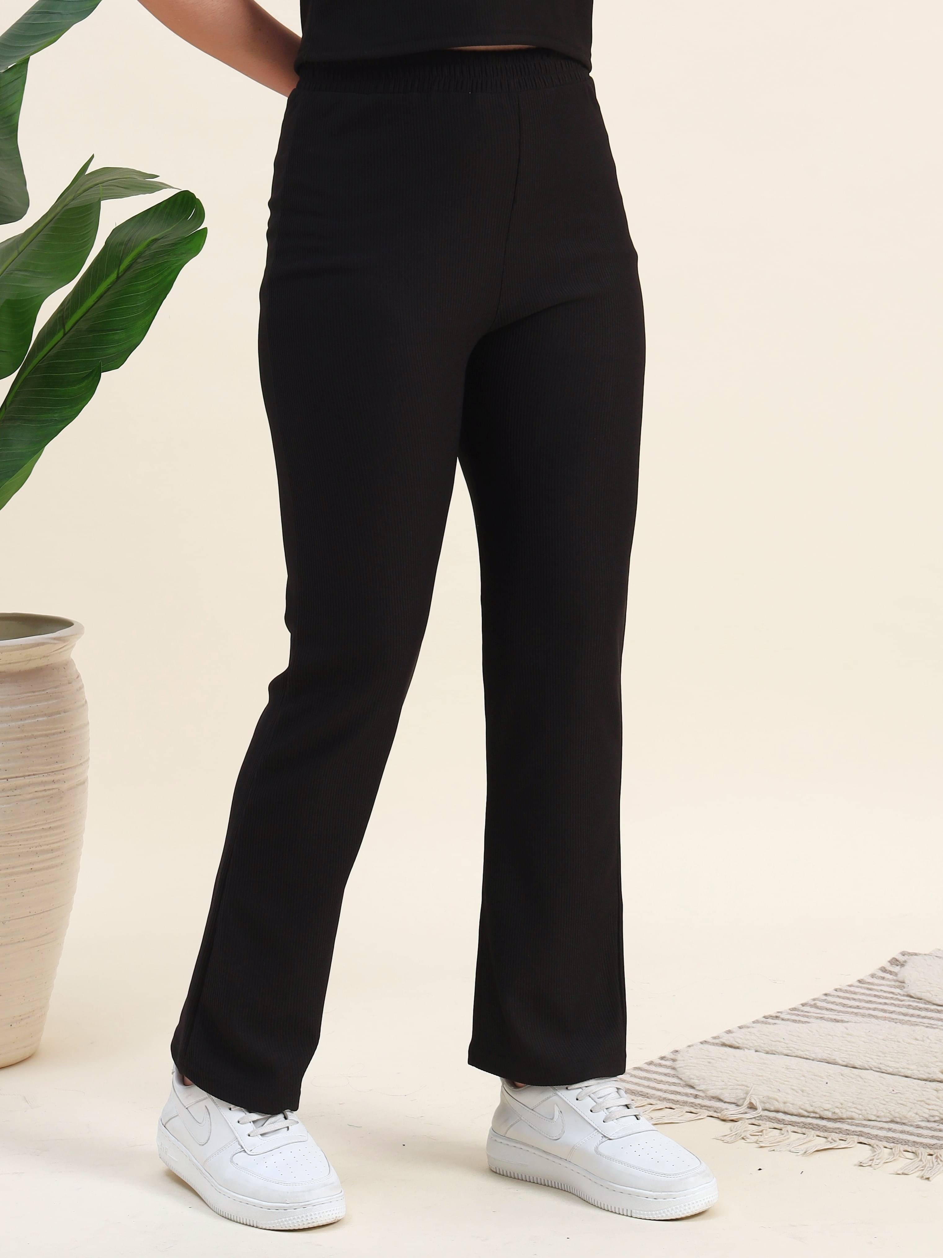     			Leewan Pack of 1 Polyester Straight Women's Casual Pants ( Black )