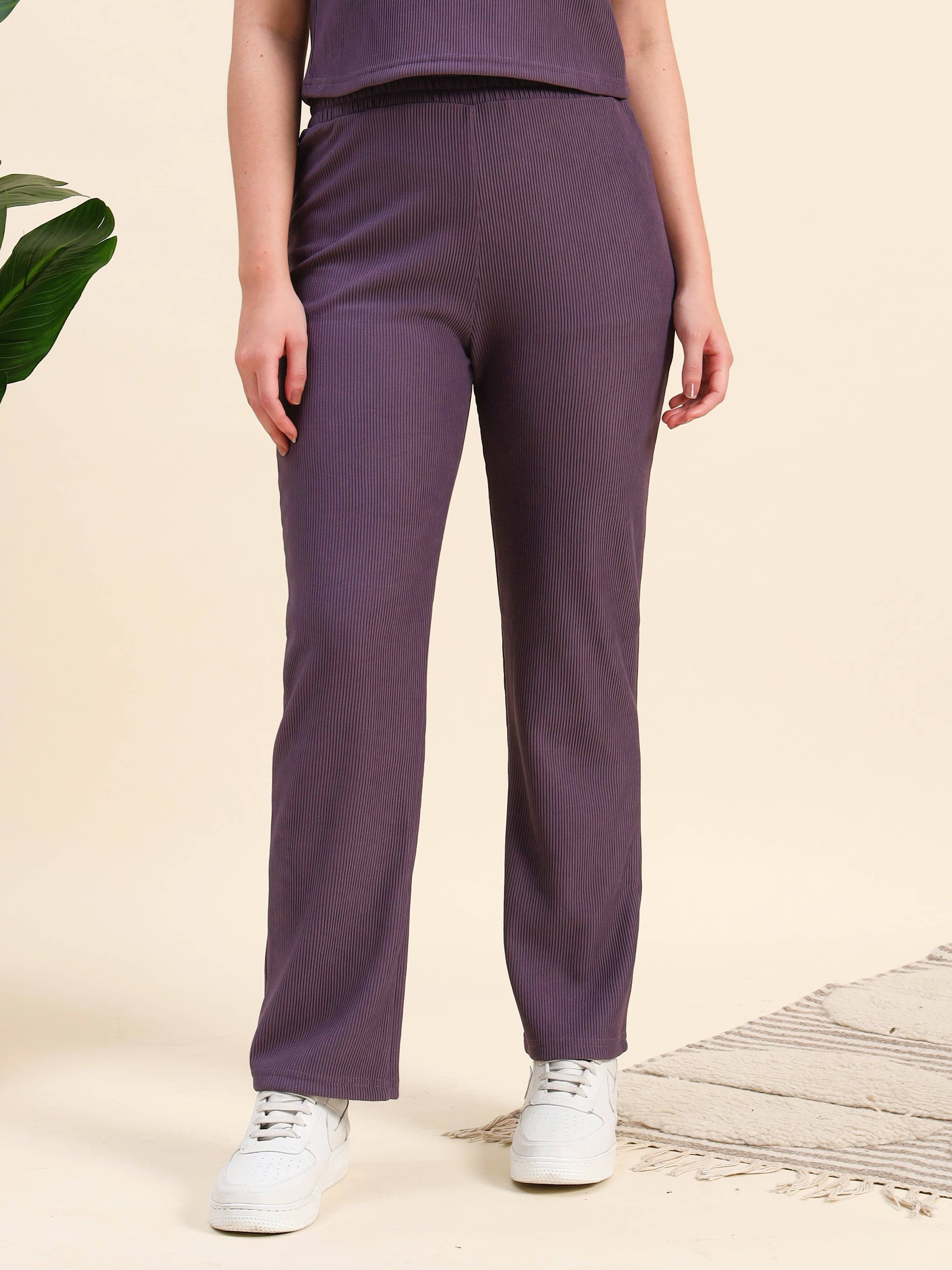     			Leewan Pack of 1 Polyester Straight Women's Casual Pants ( Lavender )