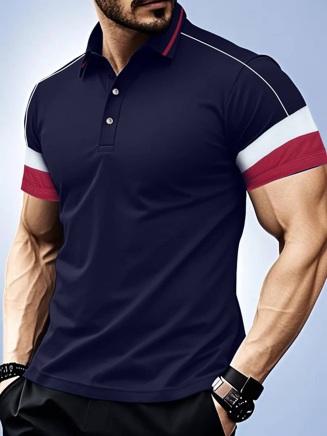 Leotude Men Polyester Regular Fit Colorblock Polo T Shirt ( Navy )