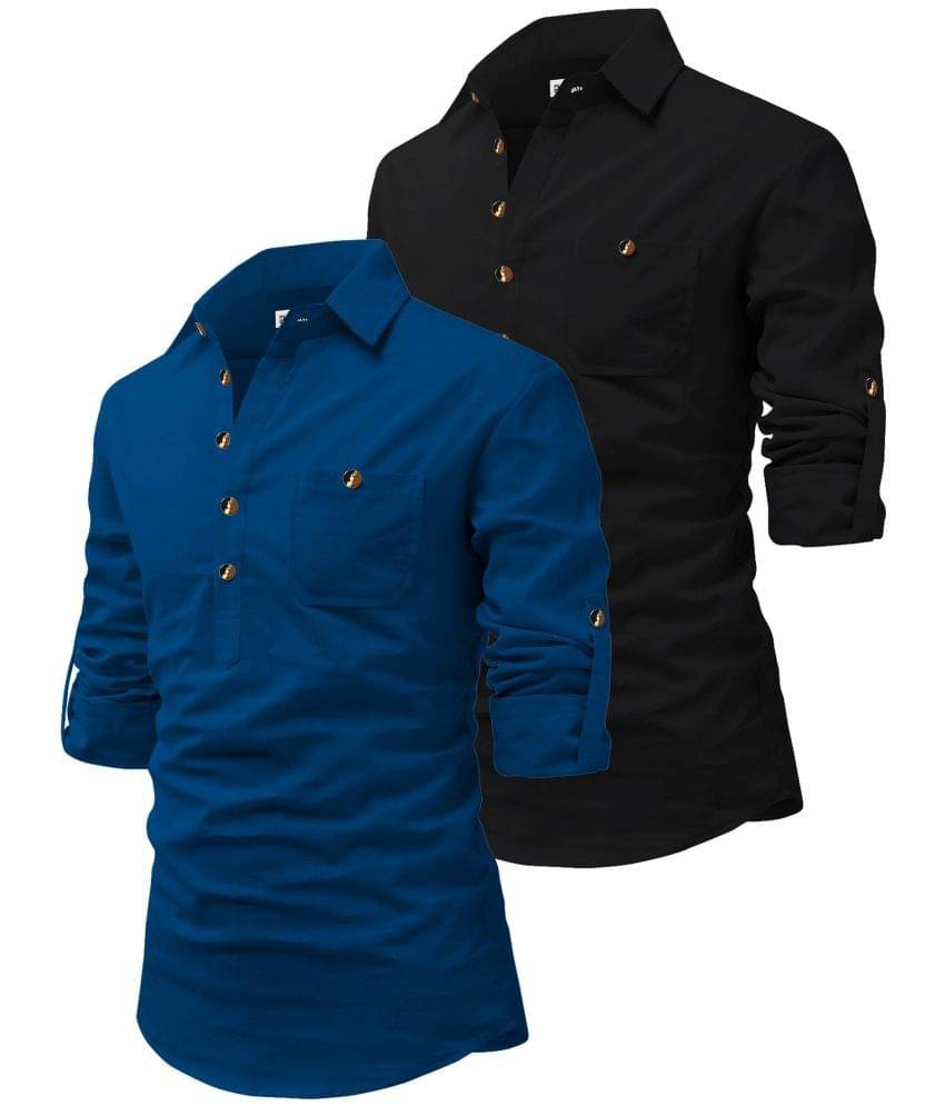 RAREMARK Blue Cotton Men's Regular Kurta ( Pack of 2 )     			RAREMARK Blue Cotton Men's Regular Kurta ( Pack of 2 )