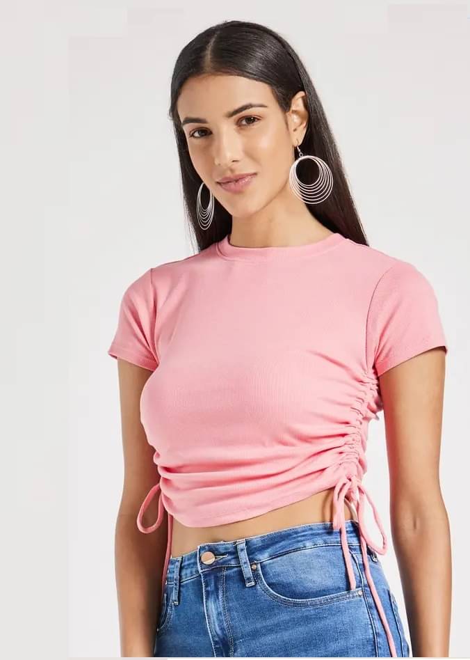 Rebound Women's Cotton Blend Crop Top ( Pink ) Rebound Women's Cotton Blend Crop Top ( Pink )