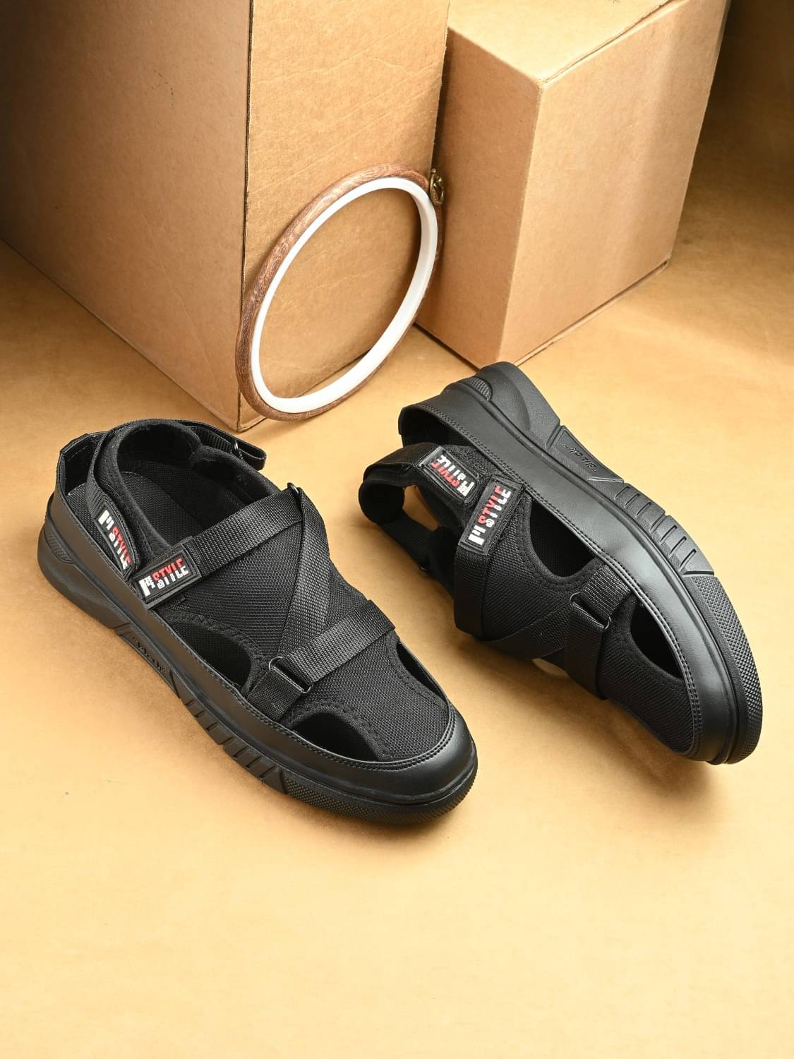    			Rising Wolf - Black Men's Sandals