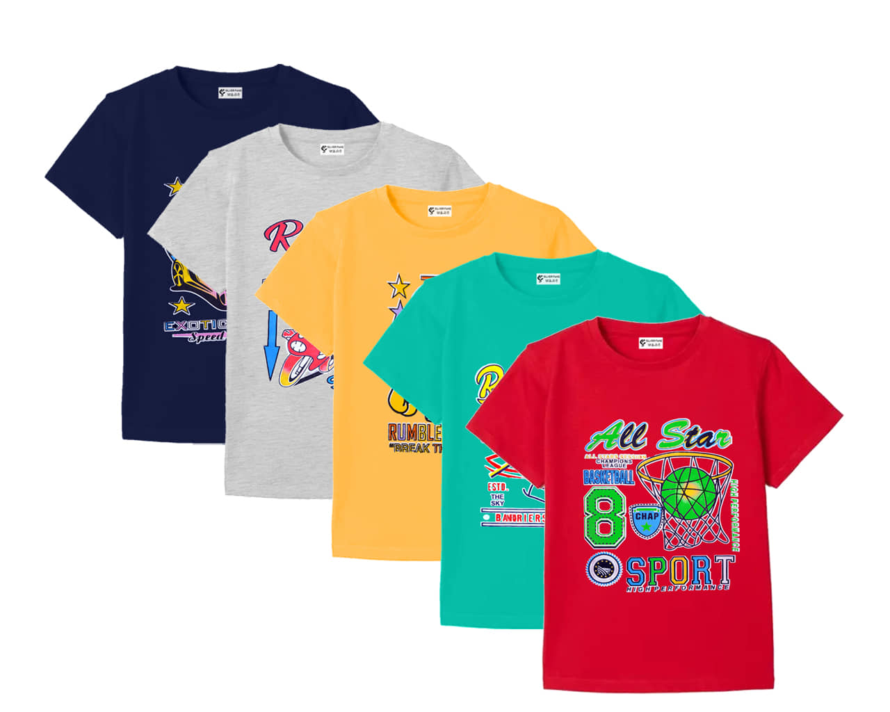 SILVER FANG Pack of 5 Boys Cotton Blend T-Shirt ( Multicolor )