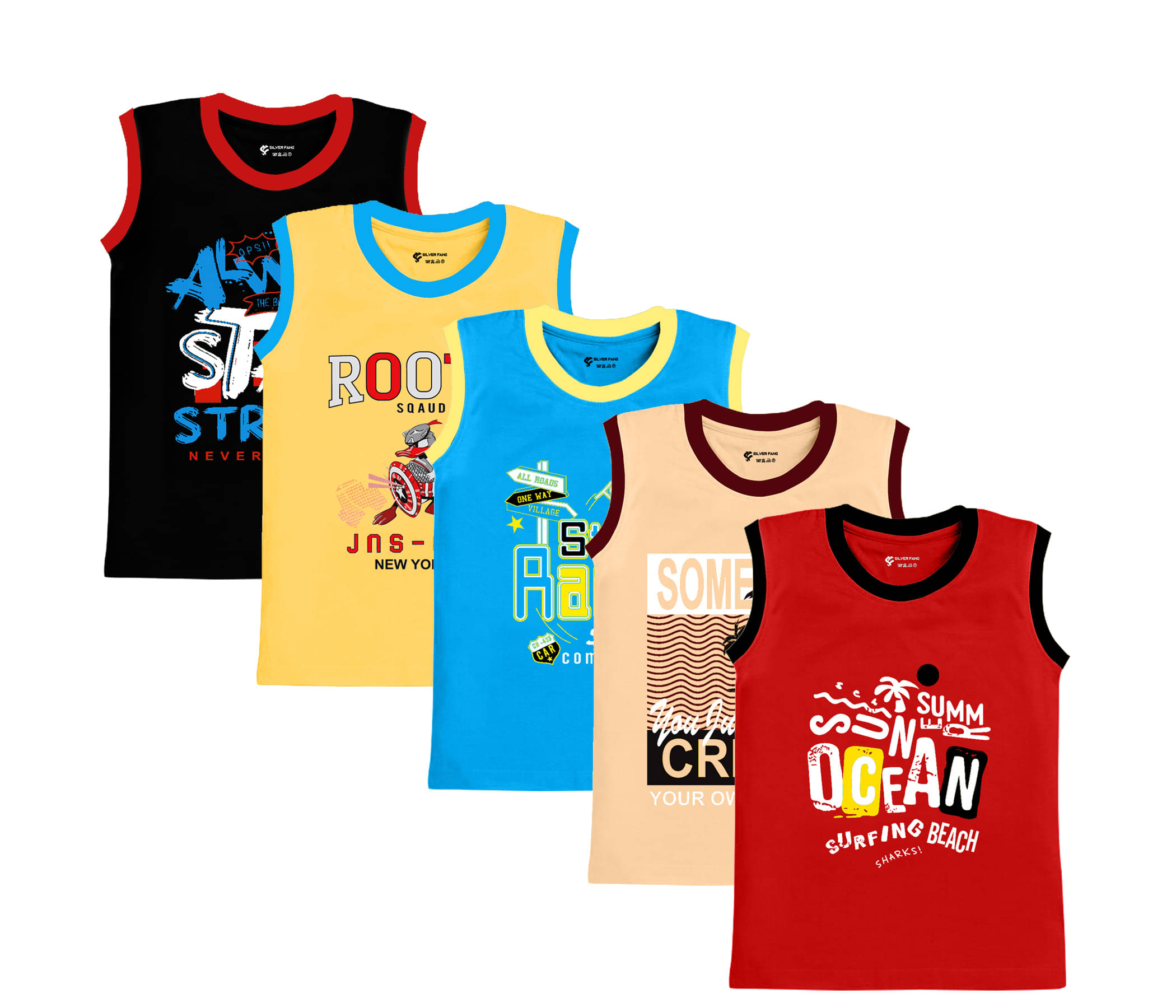     			SILVER FANG Pack of 5 Baby Boys Cotton Blend T-Shirt ( Multicolor )