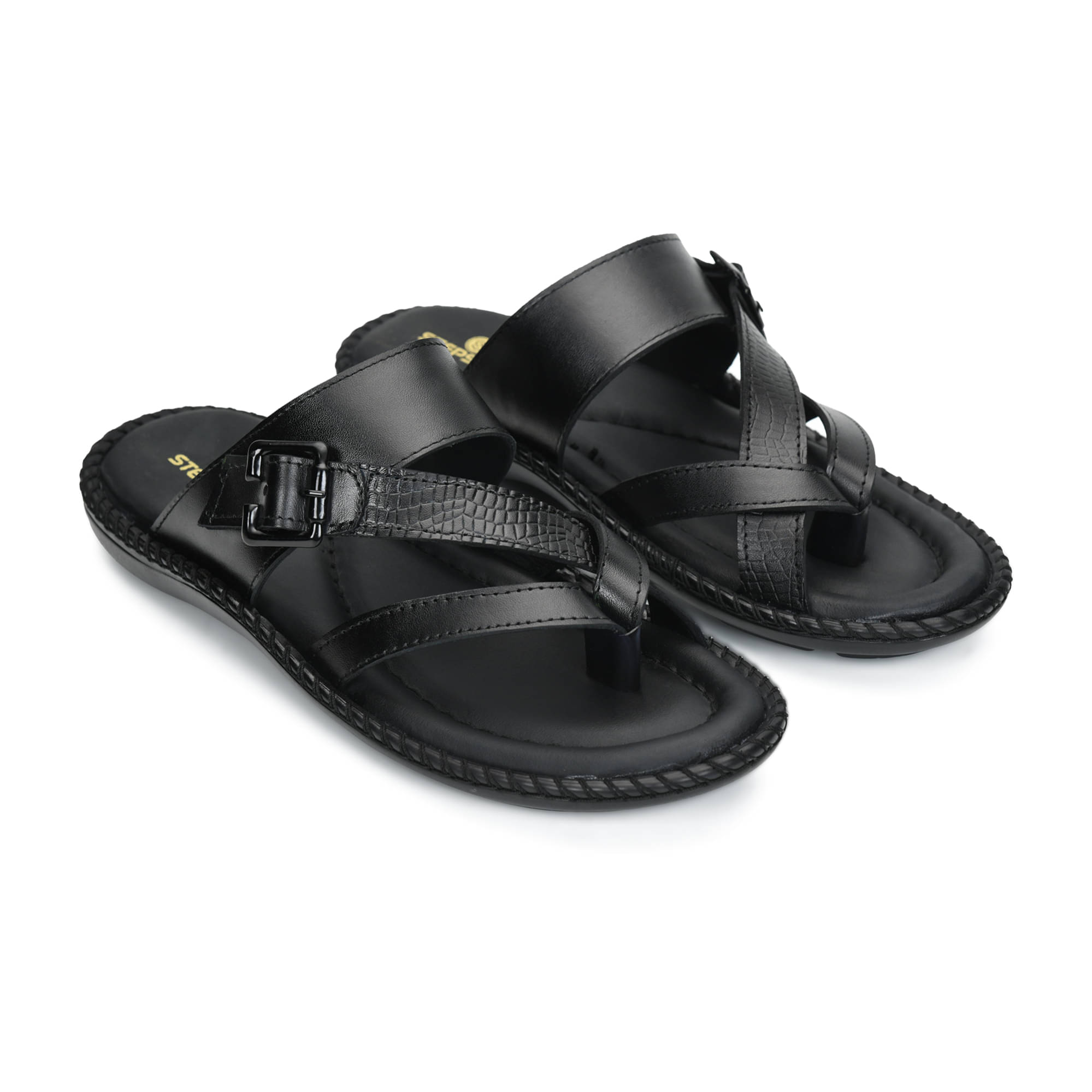     			STEPSOFT Black Men's Leather Slipper