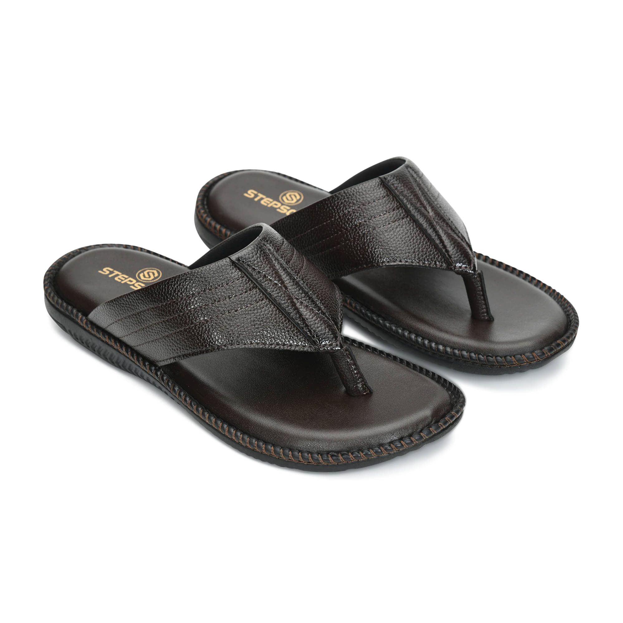     			STEPSOFT Brown Men's Slide Flip Flop