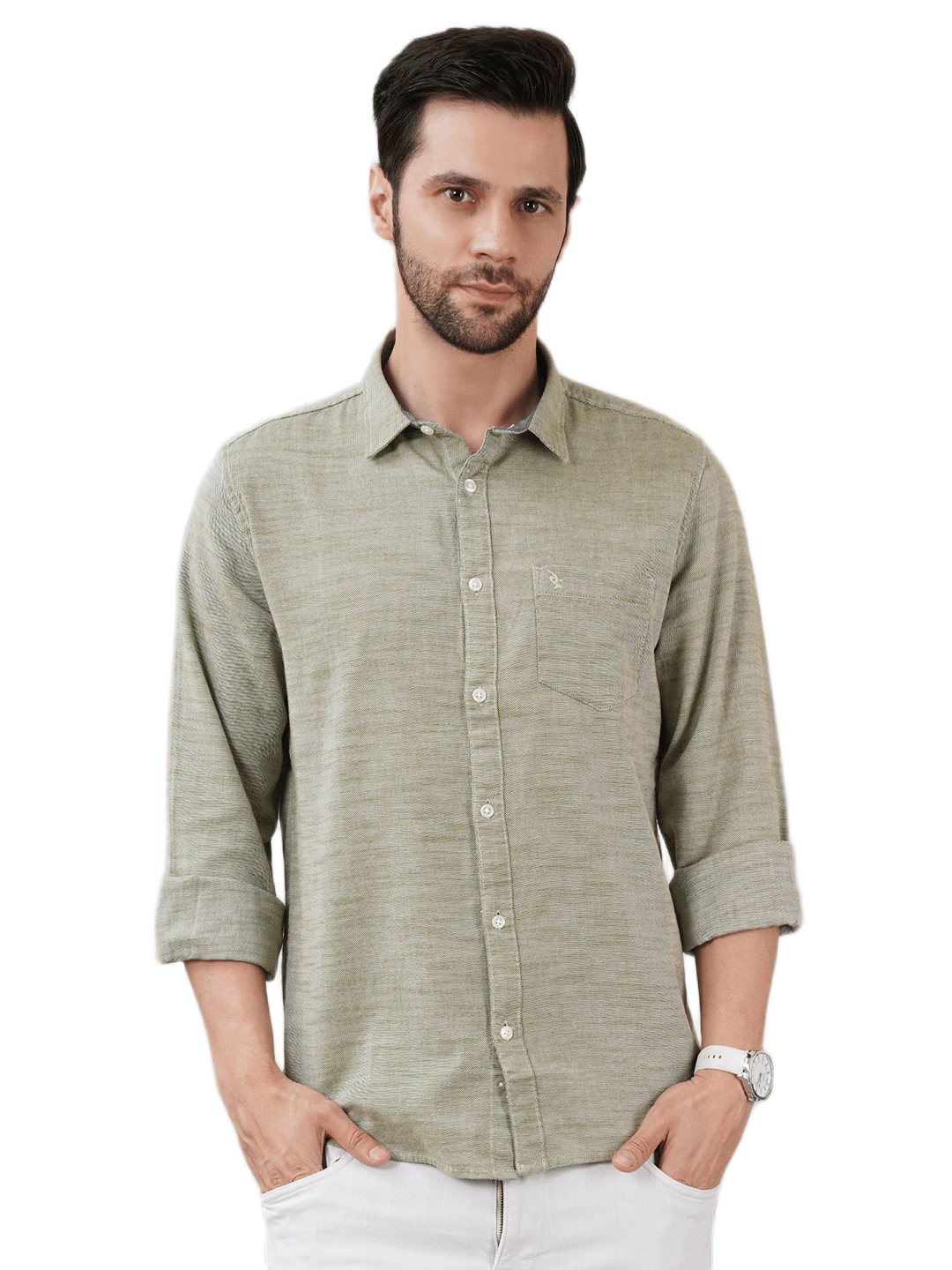     			Sand Dunes 100% Cotton Slim Fit Solids Full Sleeves Men's Casual Shirt - Olive ( Pack of 1 )