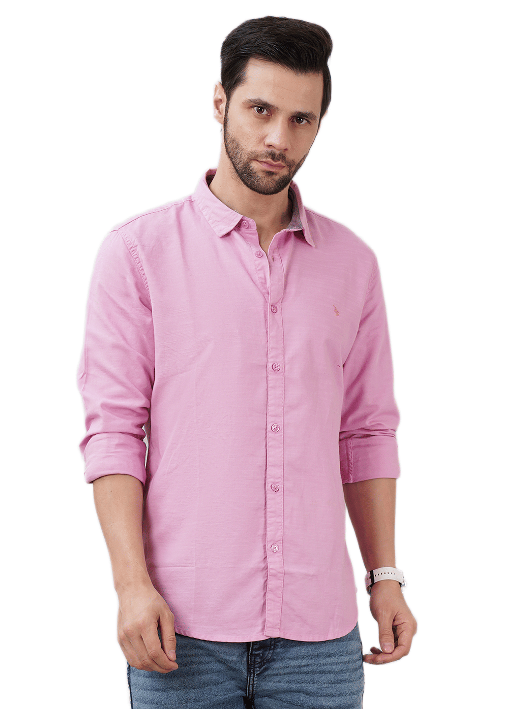 Sand Dunes Cotton Blend Slim Fit Solids Full Sleeves Men's Casual Shirt - Pink ( Pack of 1 )     			Sand Dunes Cotton Blend Slim Fit Solids Full Sleeves Men's Casual Shirt - Pink ( Pack of 1 )