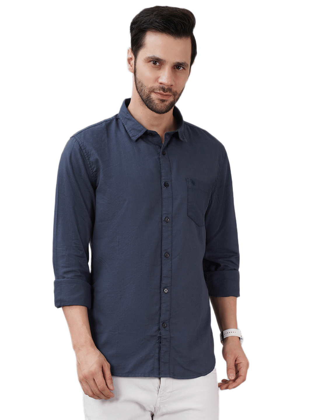 Sand Dunes Cotton Blend Slim Fit Solids Full Sleeves Men's Casual Shirt - Navy ( Pack of 1 ) Sand Dunes Cotton Blend Slim Fit Solids Full Sleeves Men's Casual Shirt - Navy ( Pack of 1 )
