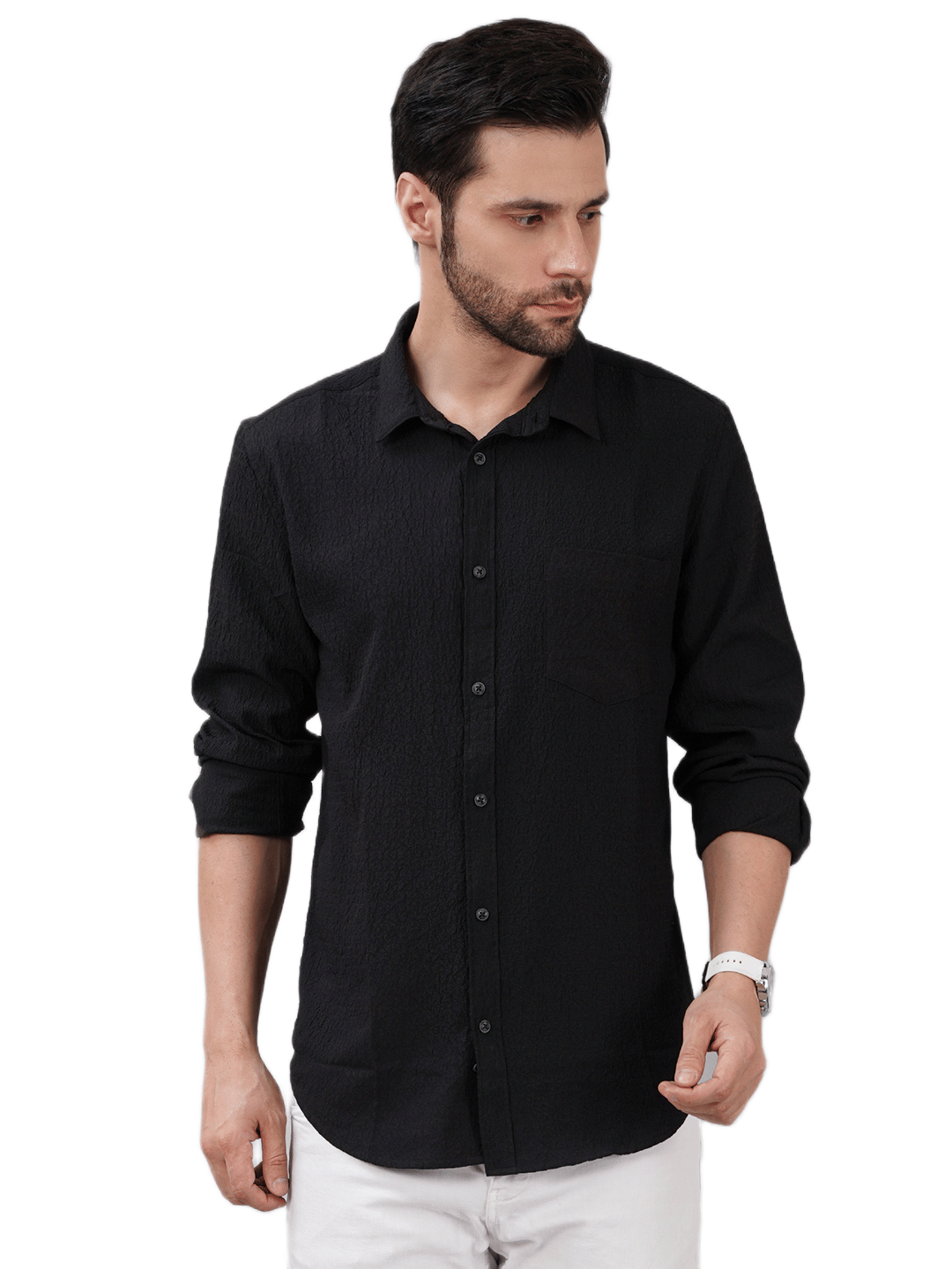 Sand Dunes Elastane Slim Fit Self Design Full Sleeves Men's Casual Shirt - Black ( Pack of 1 ) Sand Dunes Elastane Slim Fit Self Design Full Sleeves Men's Casual Shirt - Black ( Pack of 1 )