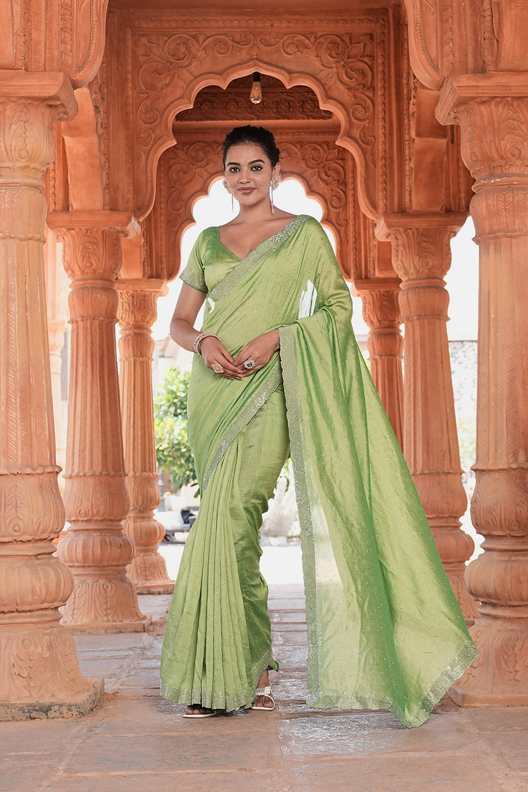     			Sanwariya Silks Silk Blend Embellished Jamdani Saree With Unstitched Blouse Piece ( Light Green )