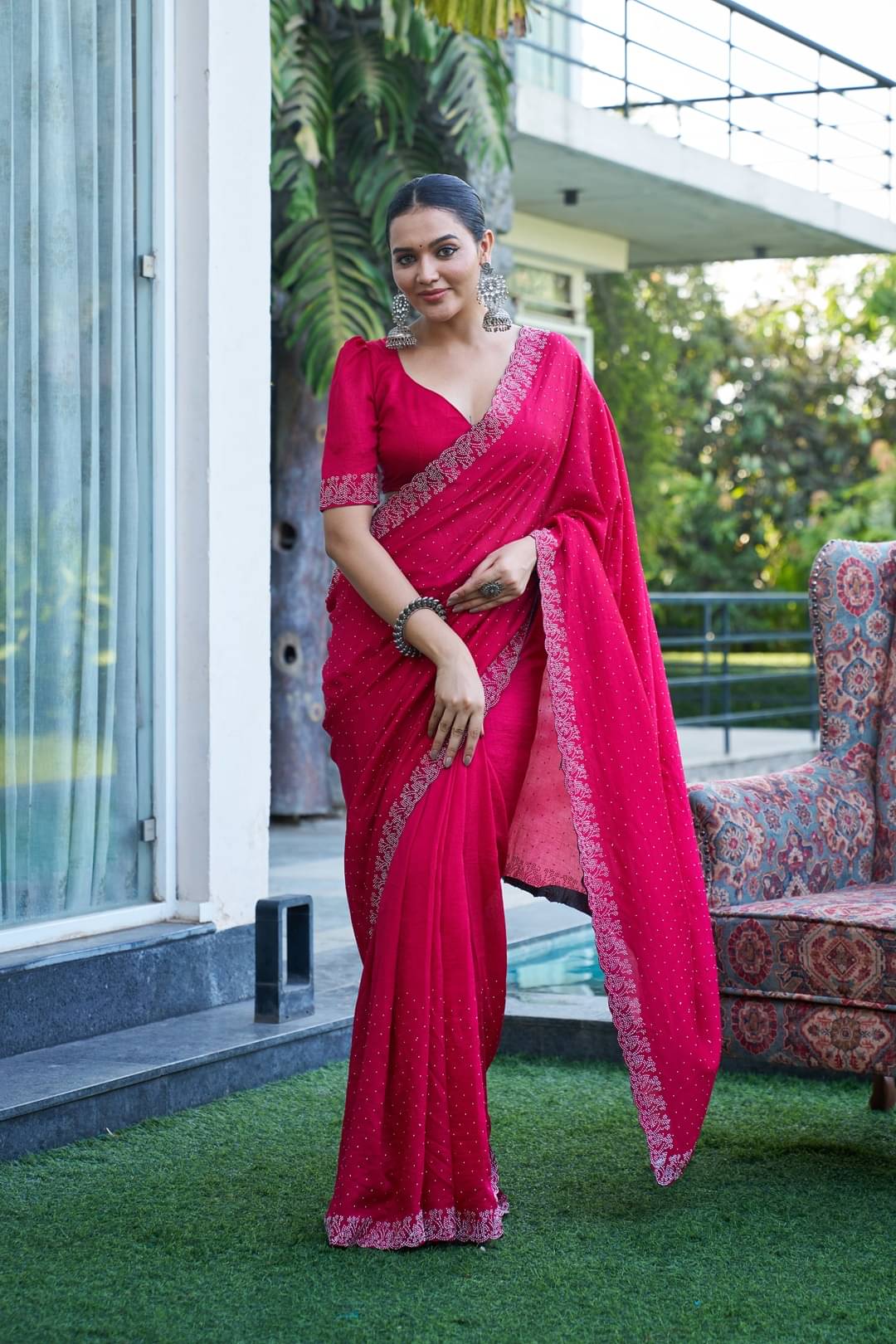     			Sanwariya Silks Silk Blend Embellished Jamdani Saree With Unstitched Blouse Piece ( Pink )