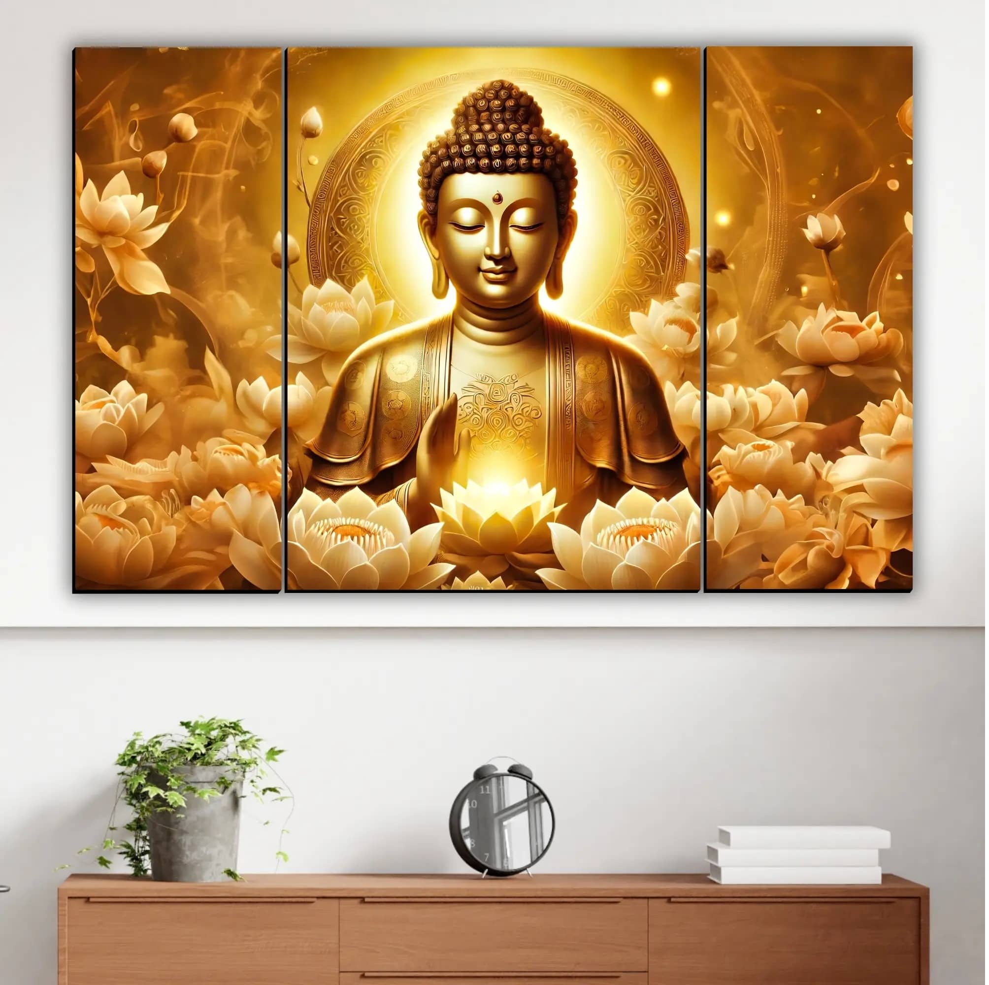 Set of 3 Lord Buddha Wall Paintings For Living Room 12X 18 INCH