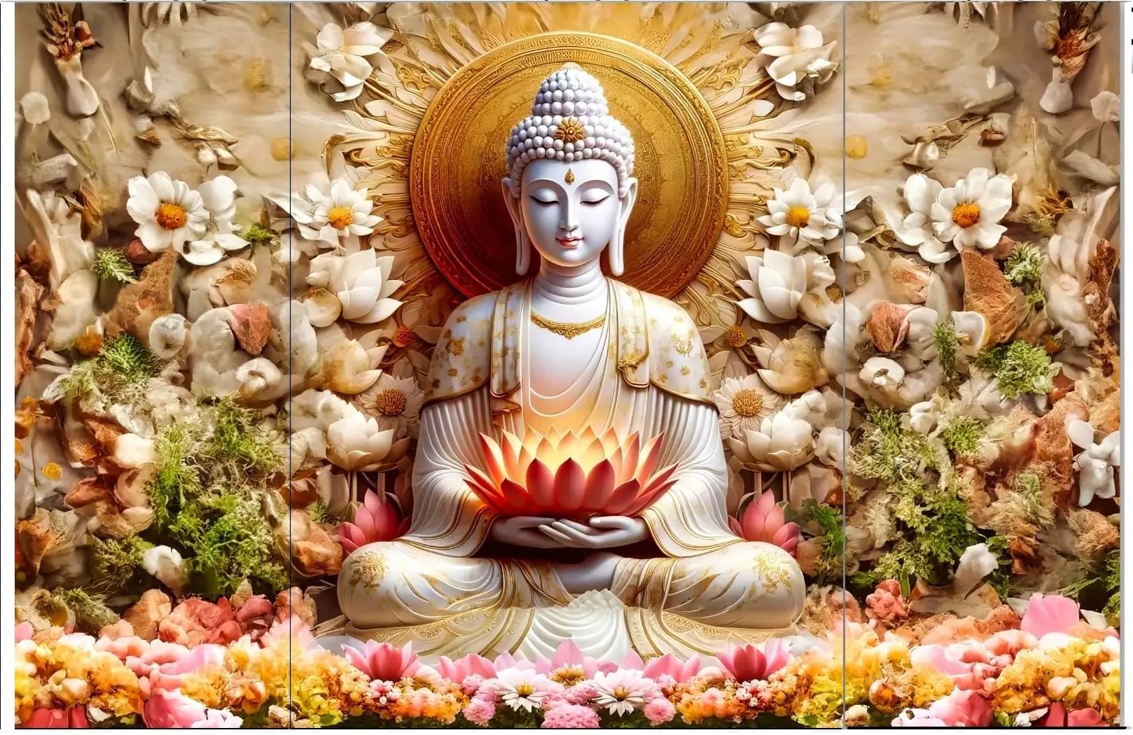     			Set of 3 Lord Buddha Wall Paintings For Home Decor 12X 18 INCH