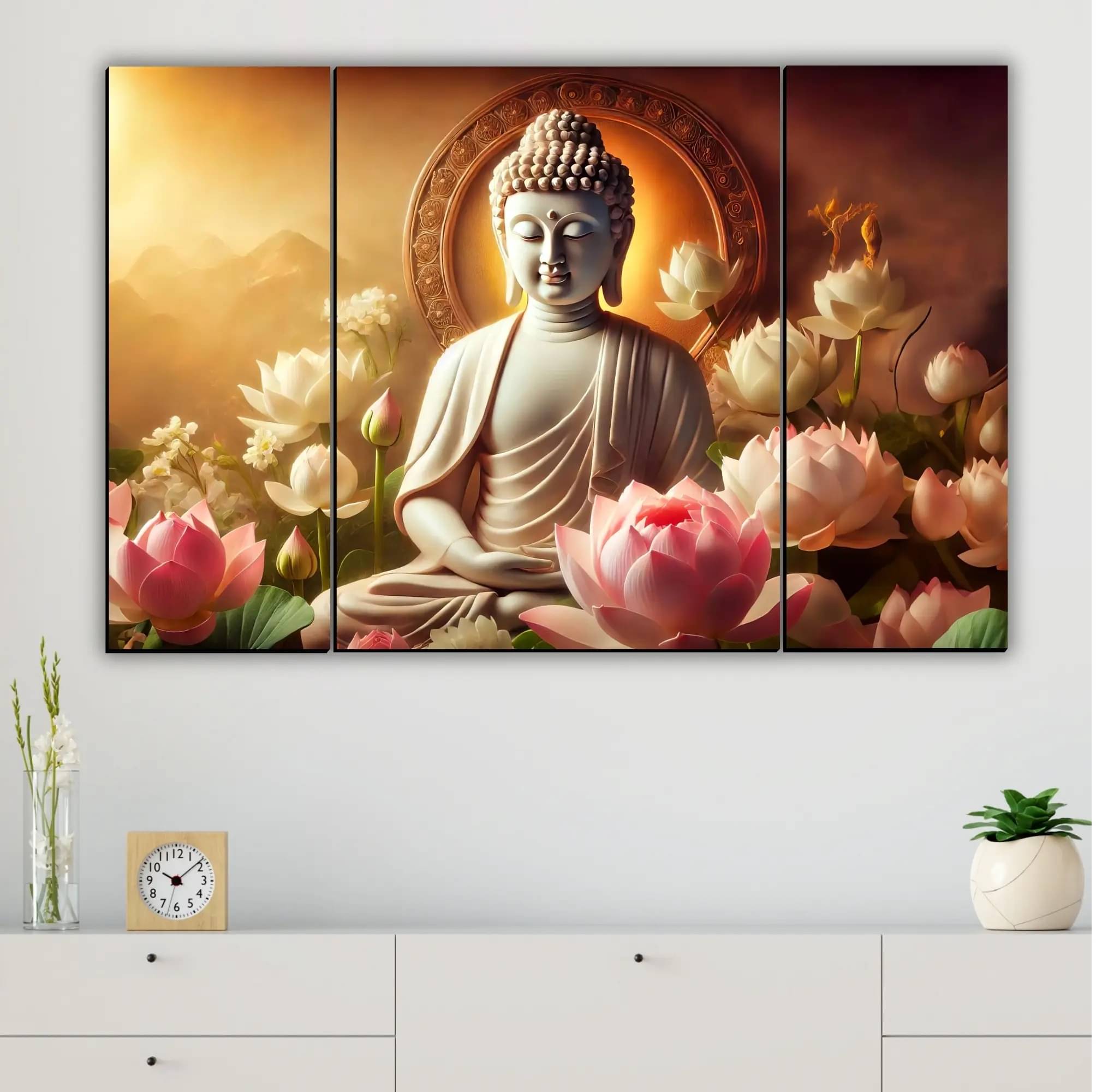 Set of 3 Lord Buddha Wall Paintings For Home Decor 12X 18 INCH Set of 3 Lord Buddha Wall Paintings For Home Decor 12X 18 INCH