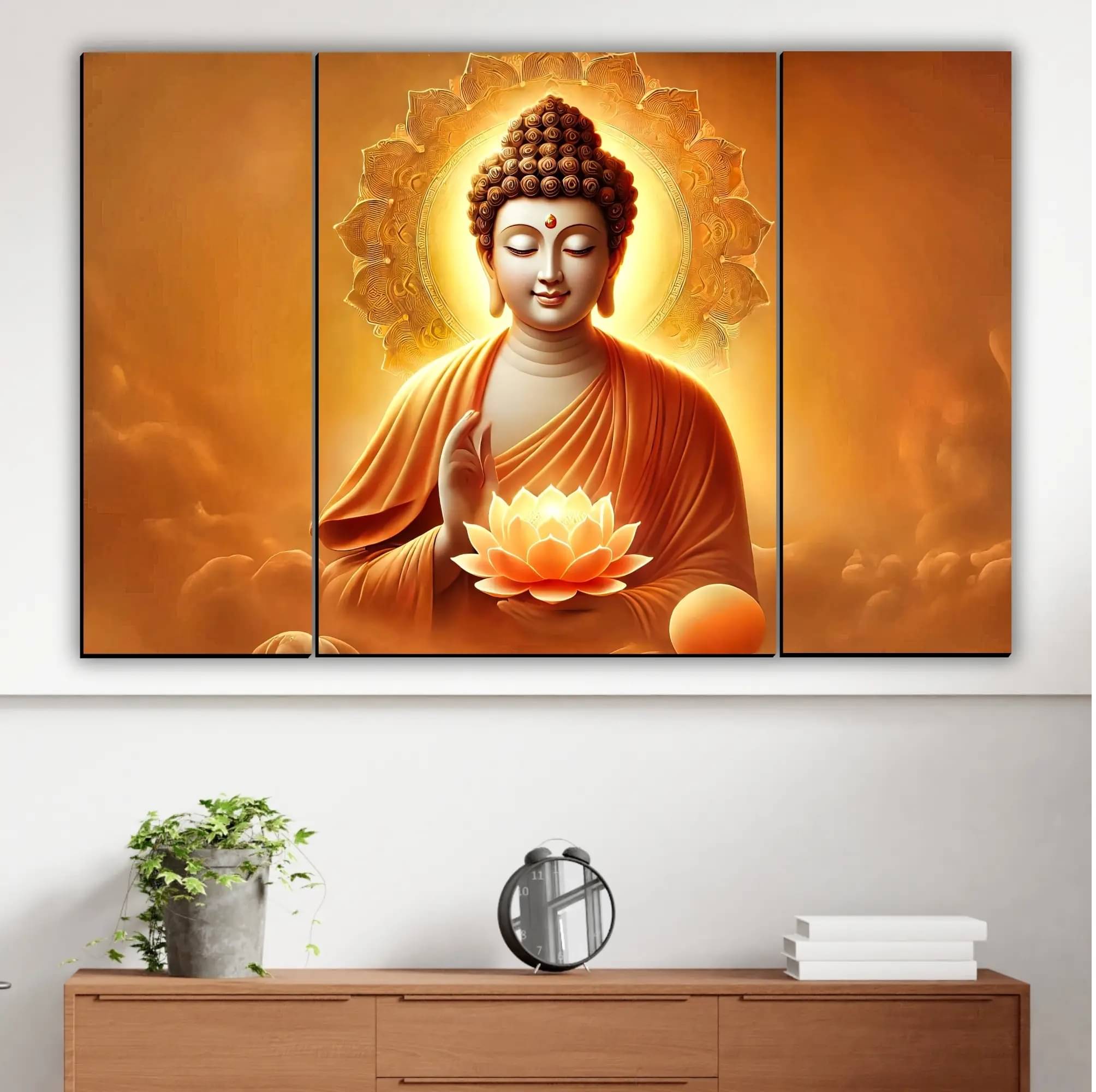     			Set of 3 Lord Buddha Wall Paintings For Home Decor 12X 18 INCH