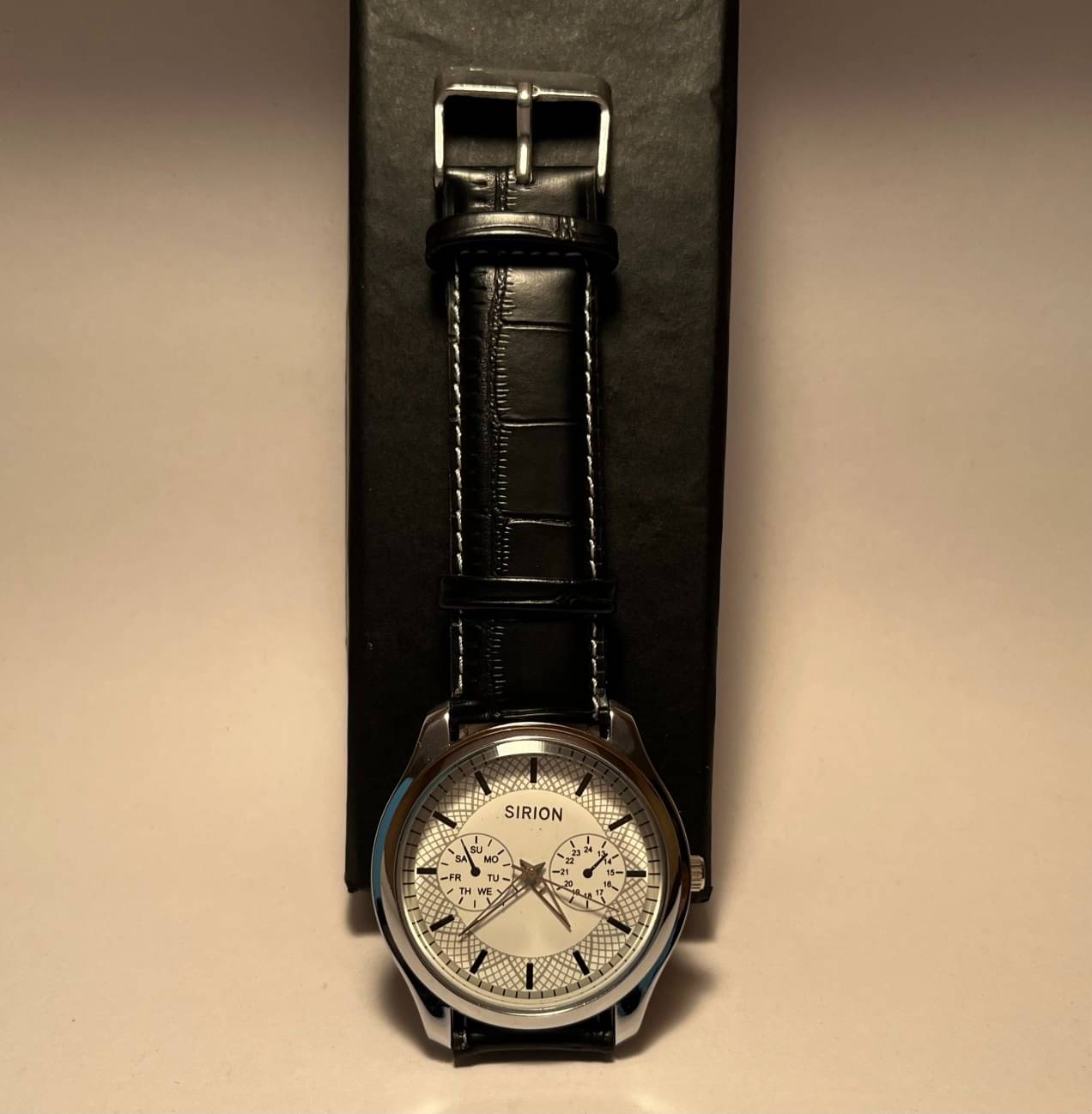    			Sirion Black Leather Analog Men's Watch