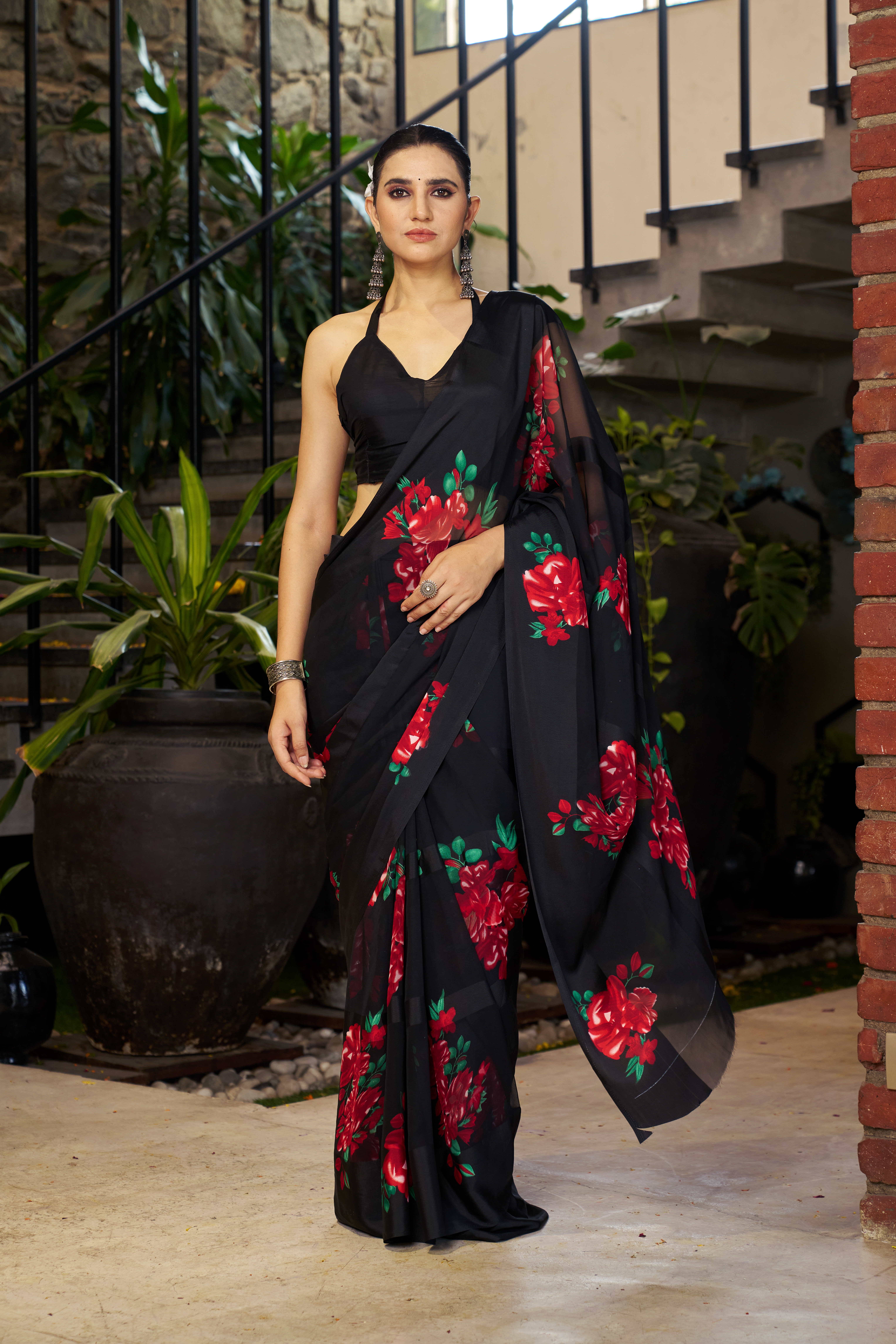 Sitanjali Satin Printed Saree With Unstitched Blouse Piece ( Red ) Sitanjali Satin Printed Saree With Unstitched Blouse Piece ( Red )