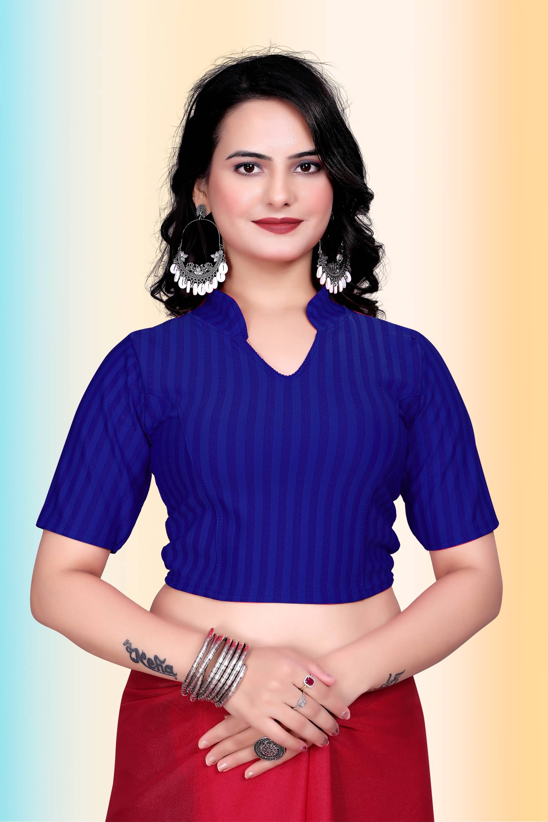     			TANISHM FEB TEX Blue Readymade without Pad Lycra Women's Blouse ( Pack of 1 )