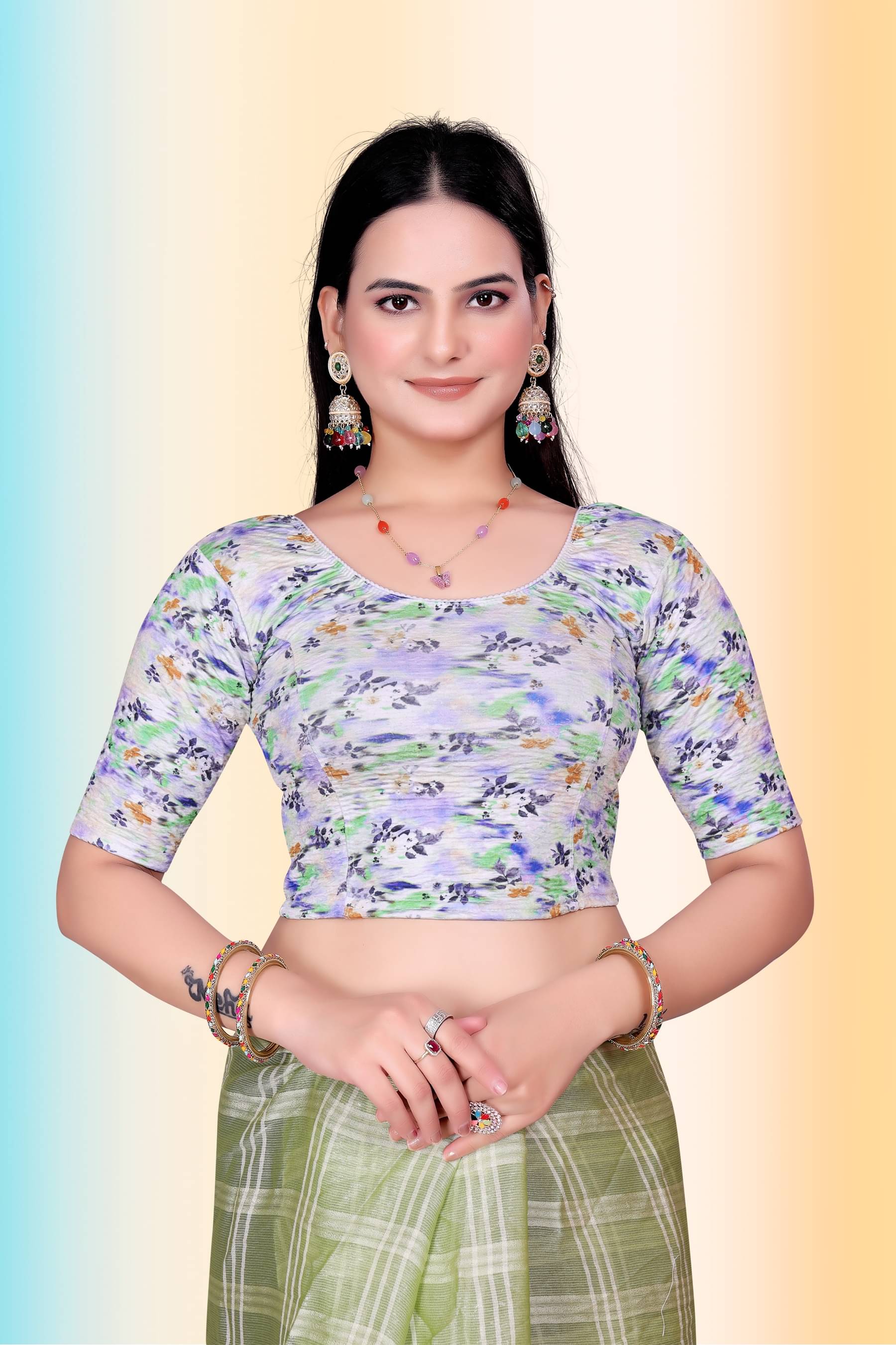     			TANISHM FEB TEX Blue Readymade without Pad Lycra Women's Blouse ( Pack of 1 )