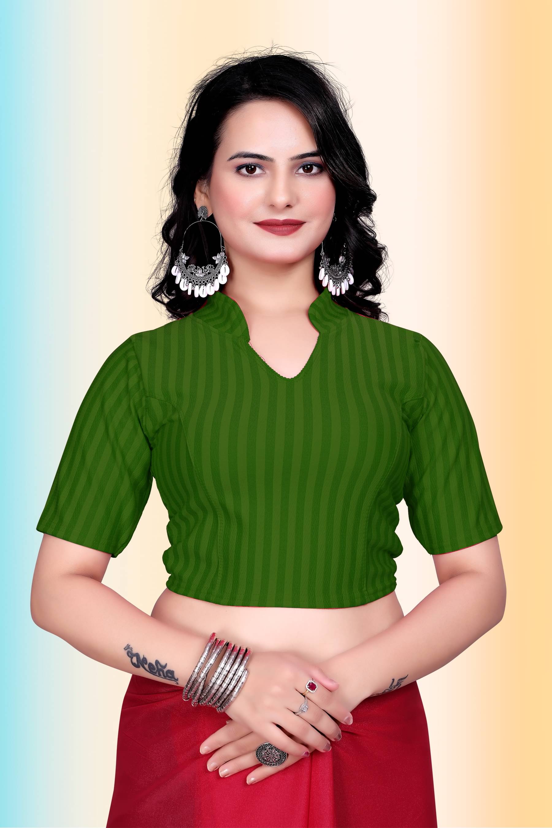     			TANISHM FEB TEX Green Readymade without Pad Lycra Women's Blouse ( Pack of 1 )