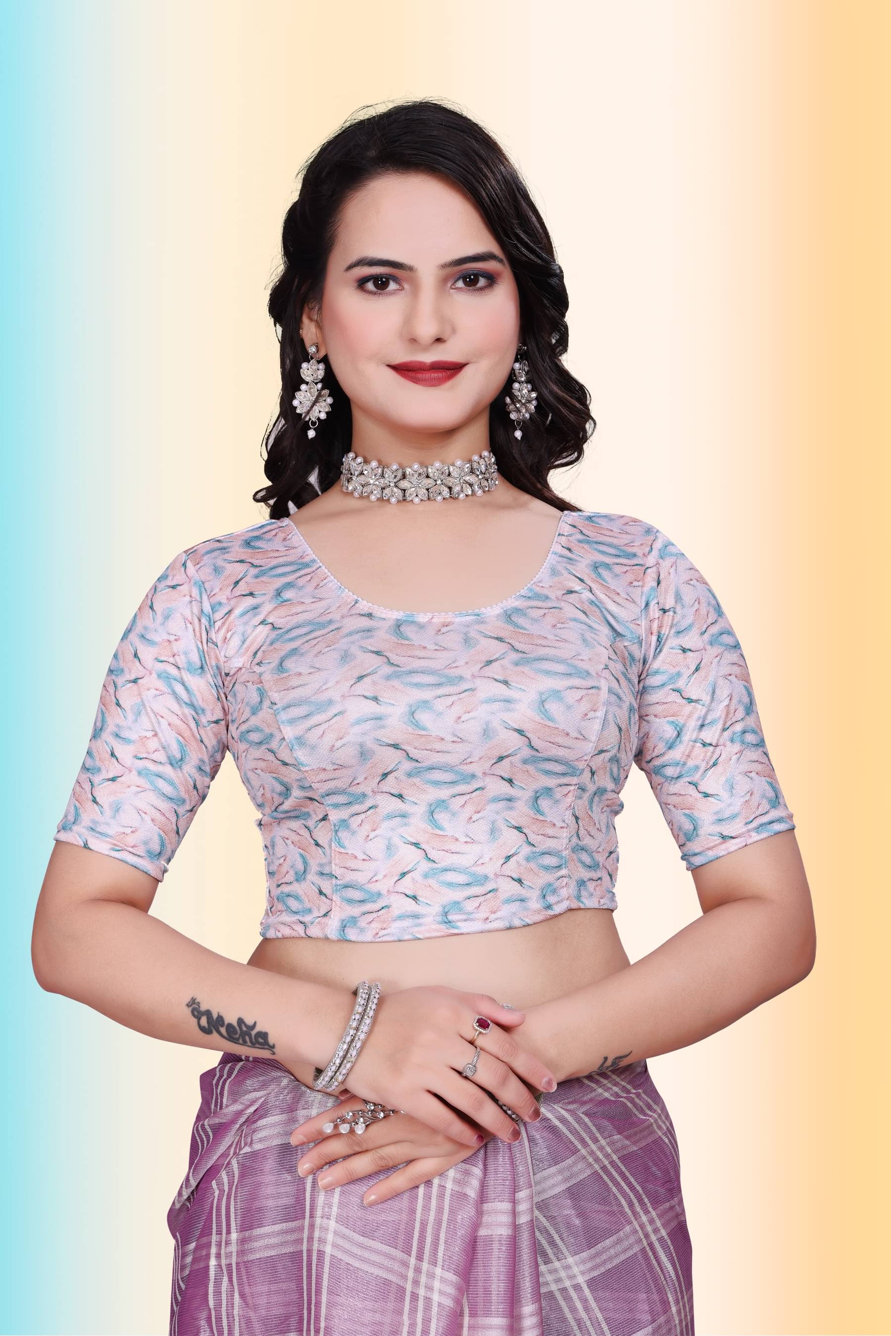     			TANISHM FEB TEX Peach Readymade without Pad Lycra Women's Blouse ( Pack of 1 )