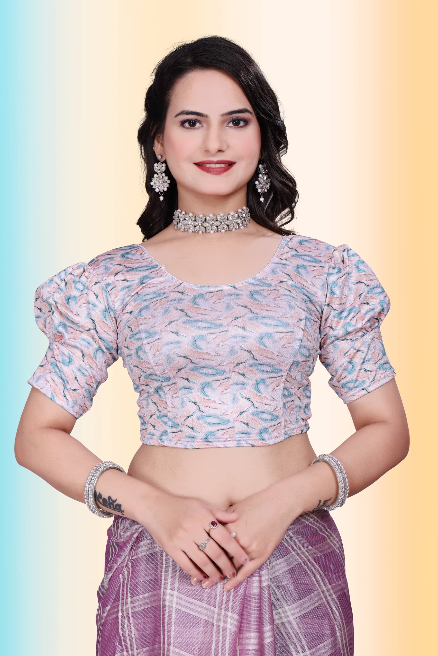     			TANISHM FEB TEX Peach Readymade without Pad Lycra Women's Blouse ( Pack of 1 )