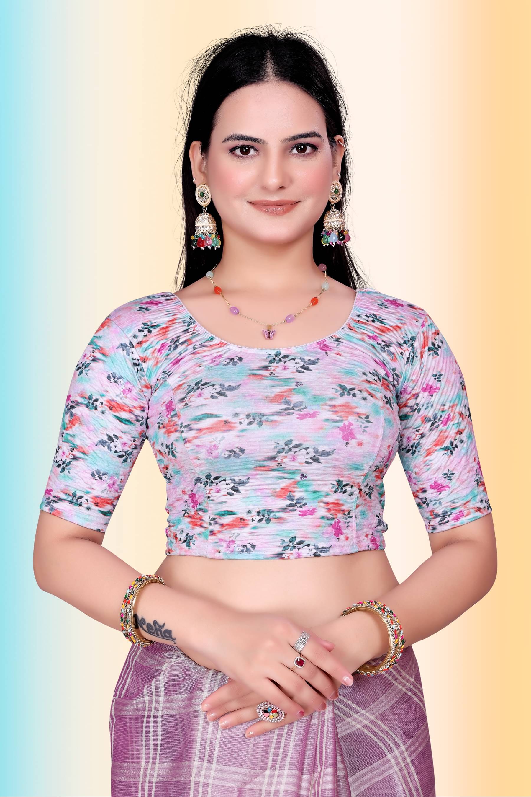     			TANISHM FEB TEX Pink Readymade without Pad Lycra Women's Blouse ( Pack of 1 )
