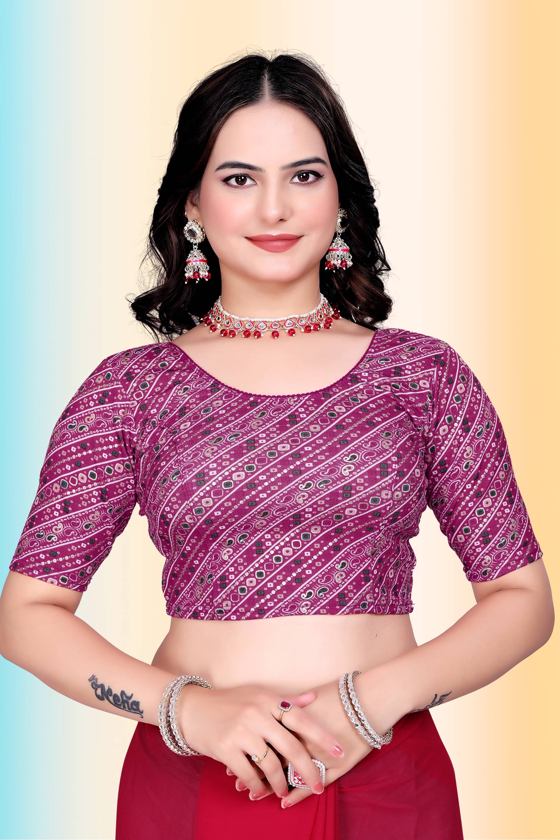     			TANISHM FEB TEX Purple Readymade without Pad Lycra Women's Blouse ( Pack of 1 )