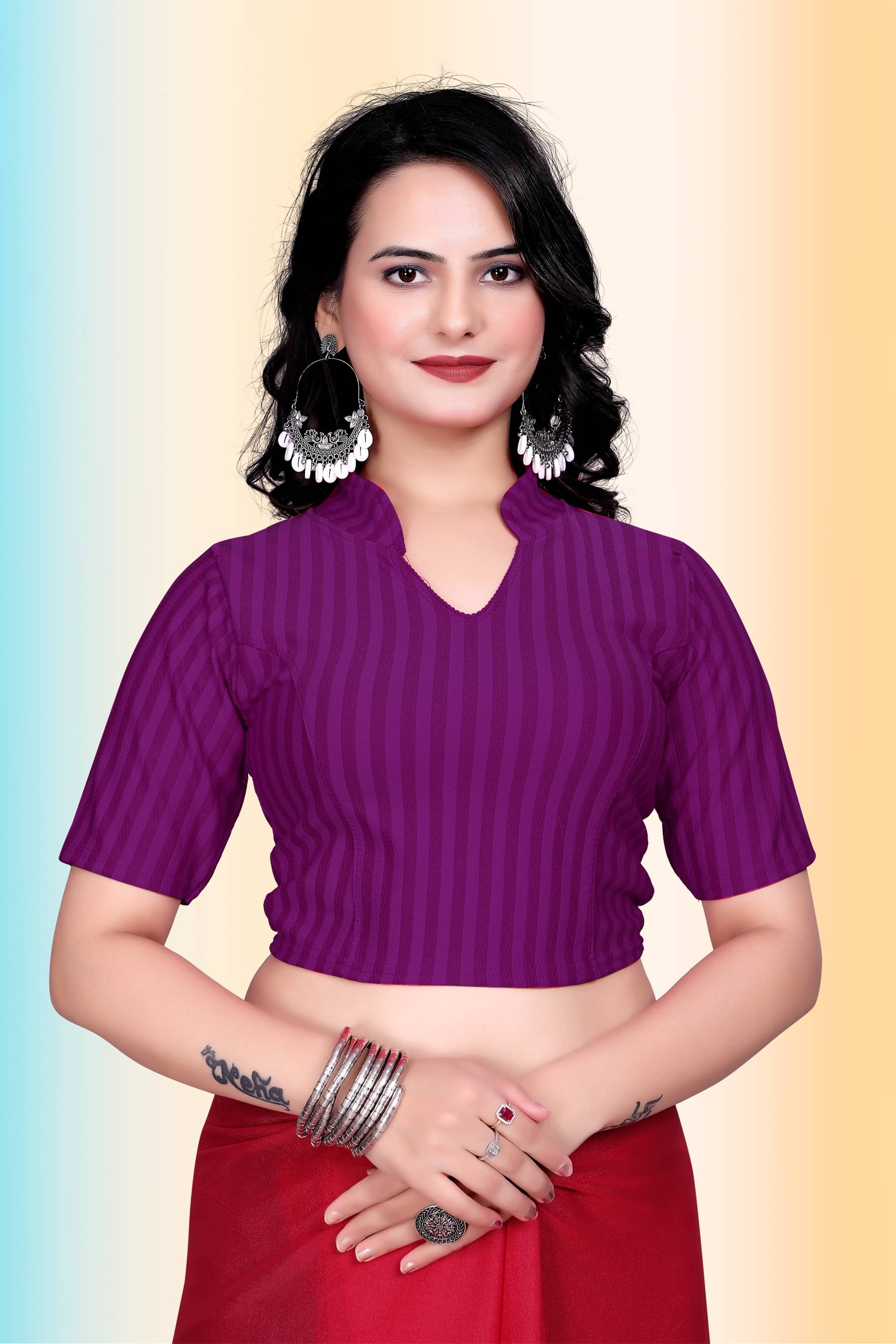     			TANISHM FEB TEX Purple Readymade without Pad Lycra Women's Blouse ( Pack of 1 )