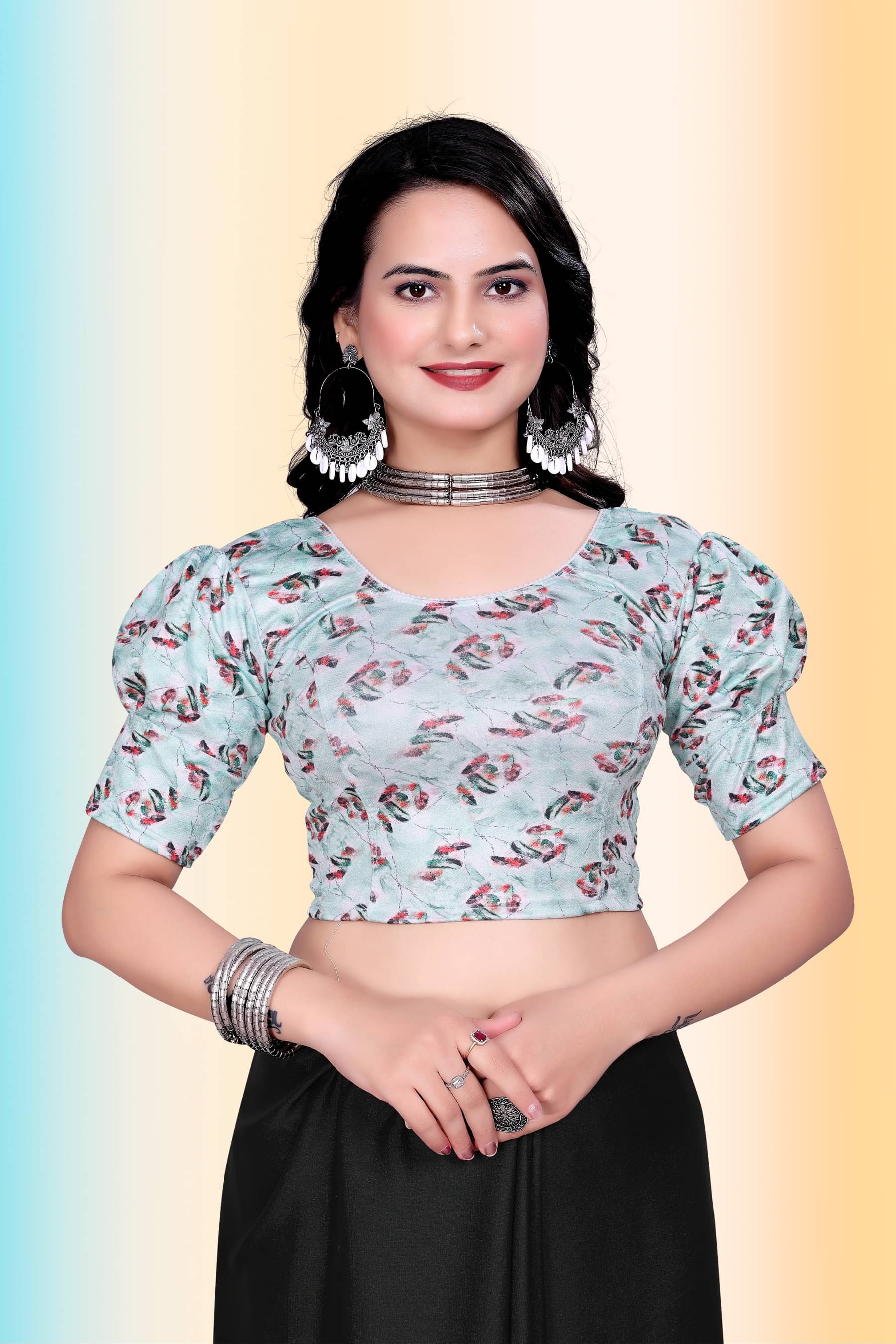     			TANISHM FEB TEX Sea Green Readymade without Pad Lycra Women's Blouse ( Pack of 1 )
