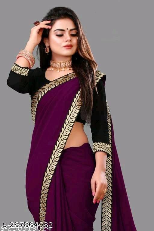 V FANCY Chiffon Solid Saree With Stitched Blouse ( Purple ) V FANCY Chiffon Solid Saree With Stitched Blouse ( Purple )