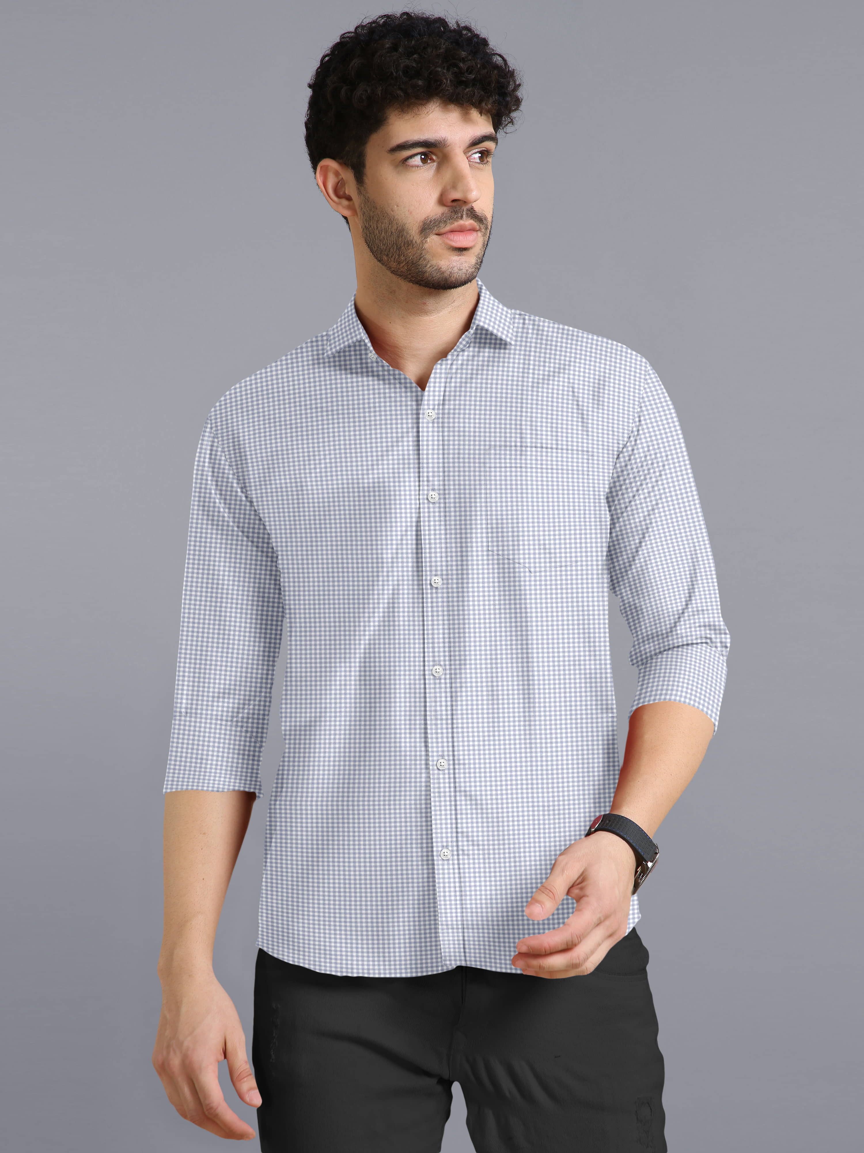 VTEXX Cotton Blend Regular Fit Checks Full Sleeves Men's Casual Shirt - Light Blue ( Pack of 1 )