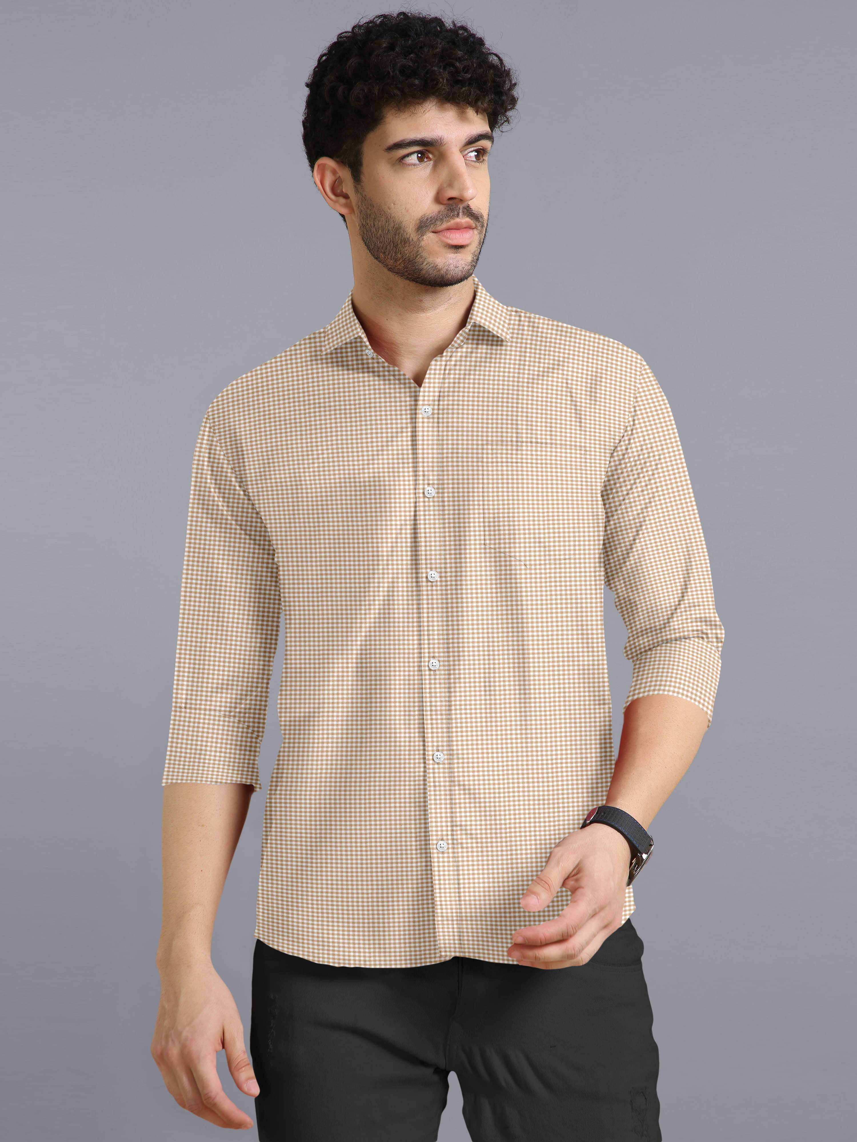     			VTEXX Cotton Blend Regular Fit Checks Full Sleeves Men's Casual Shirt - Beige ( Pack of 1 )